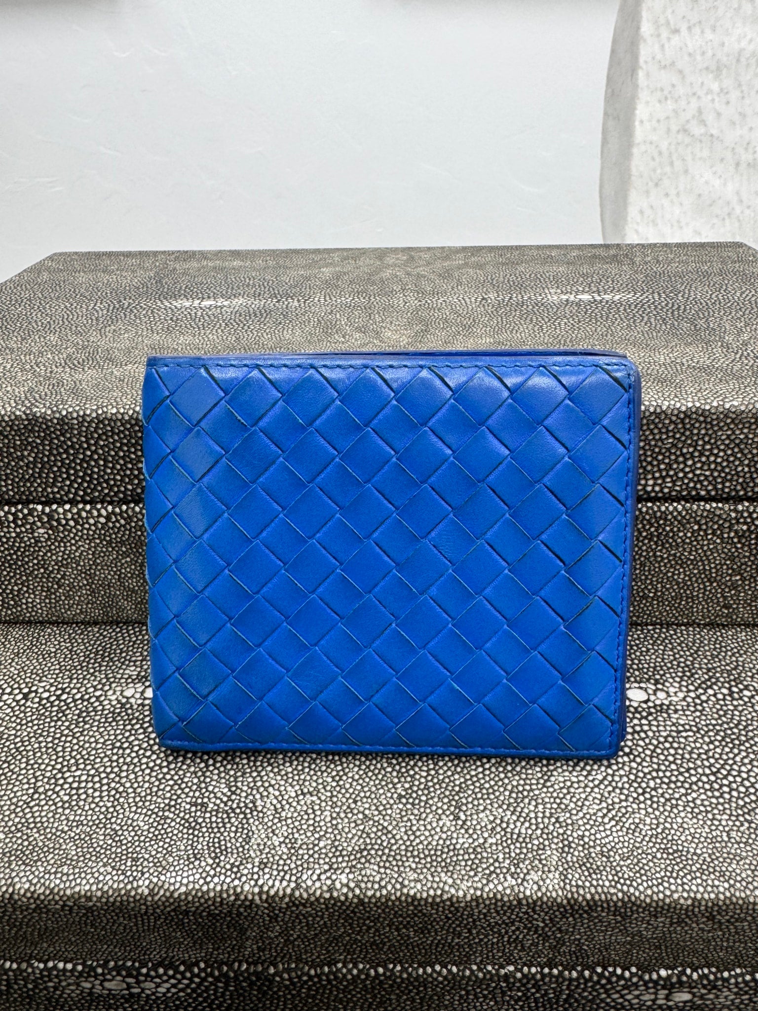 Bottega Veneta Blue Intrecciato Leather Bifold Wallet