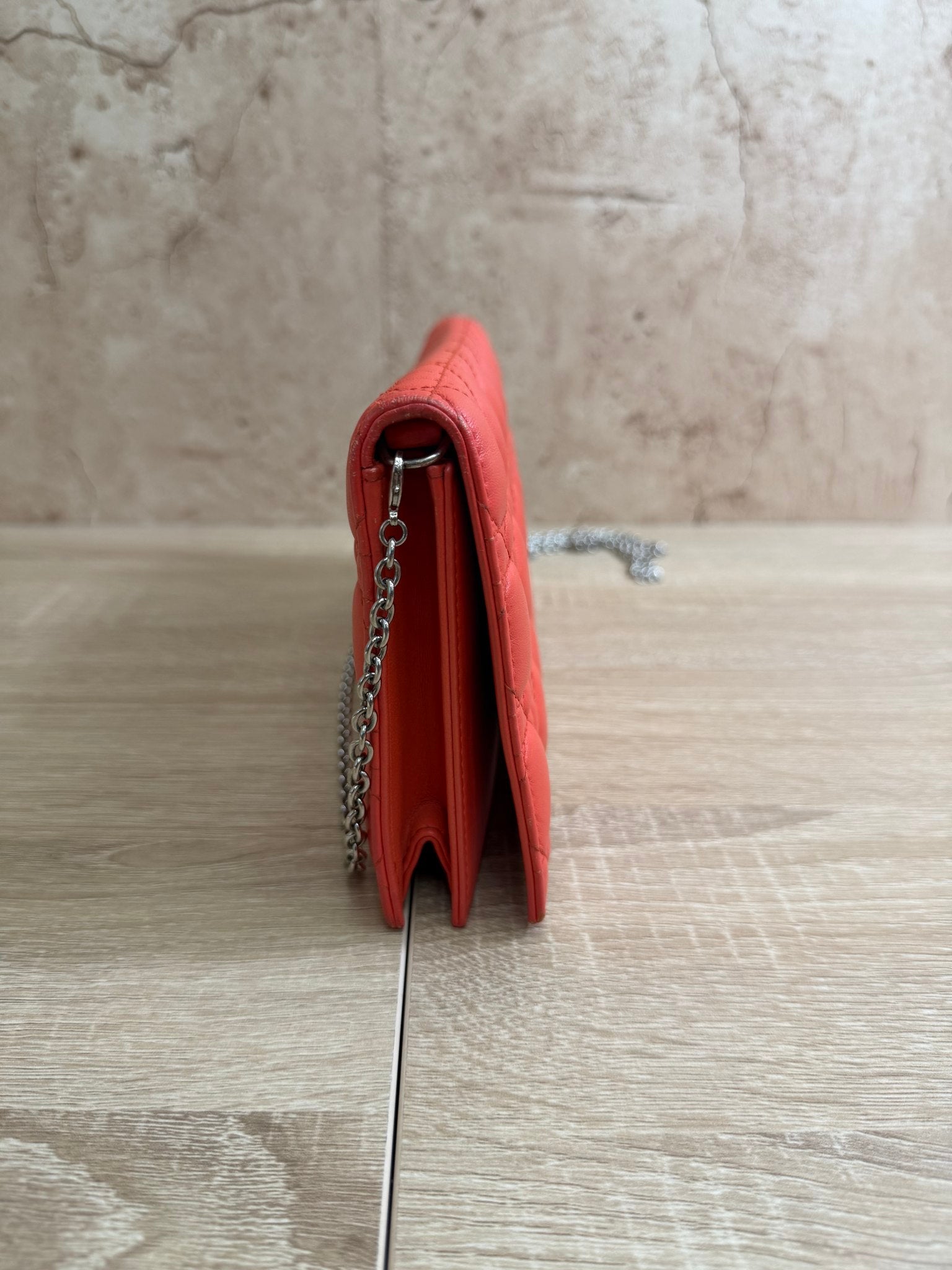 Christian Dior Coral Cannage Leather Lady Dior Chain Clutch 