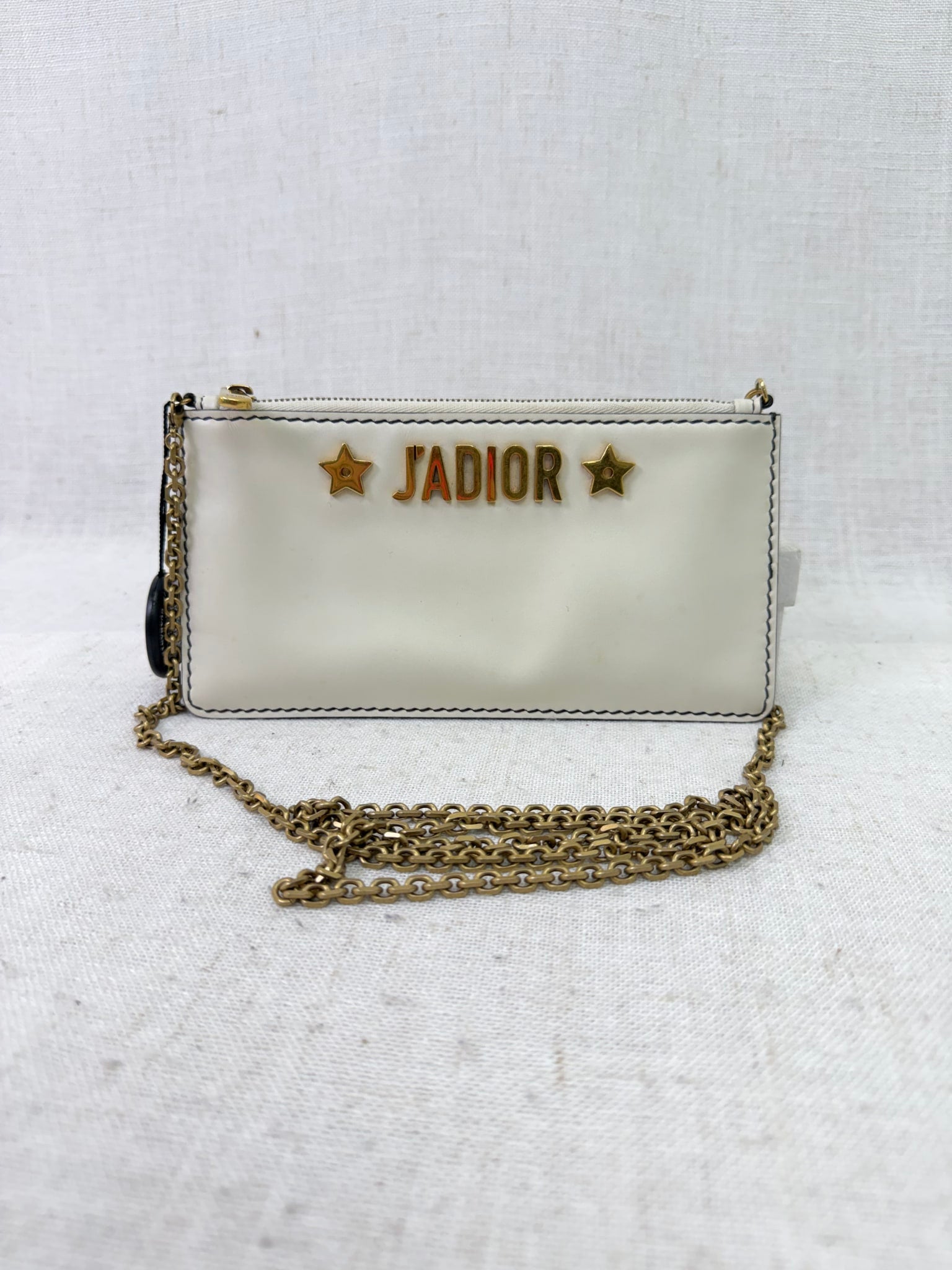 Christian Dior  White Leather Jadior Clutch on a Chain 