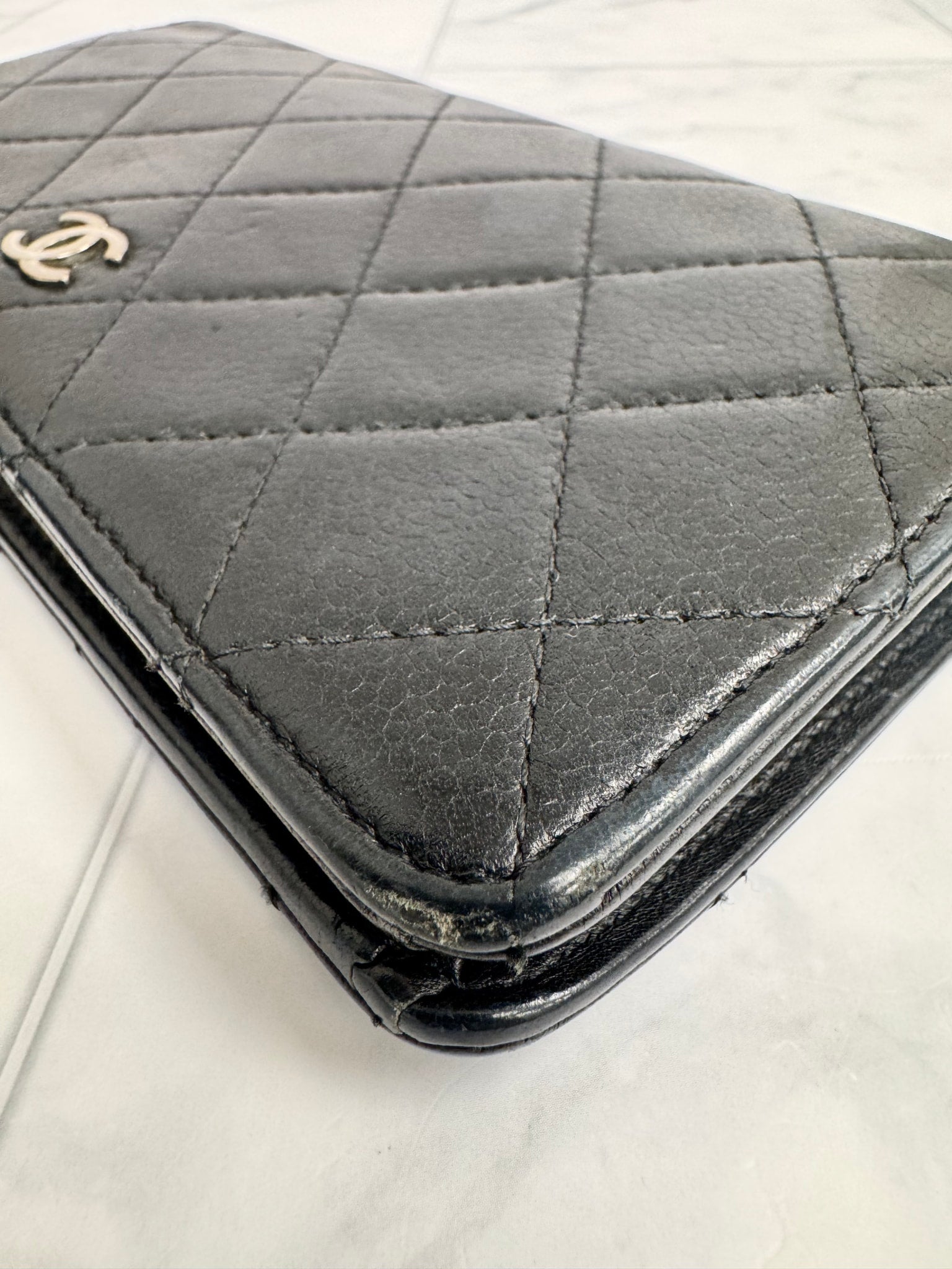 Chanel Black Diamond Quilted Caviar Leather Long Wallet