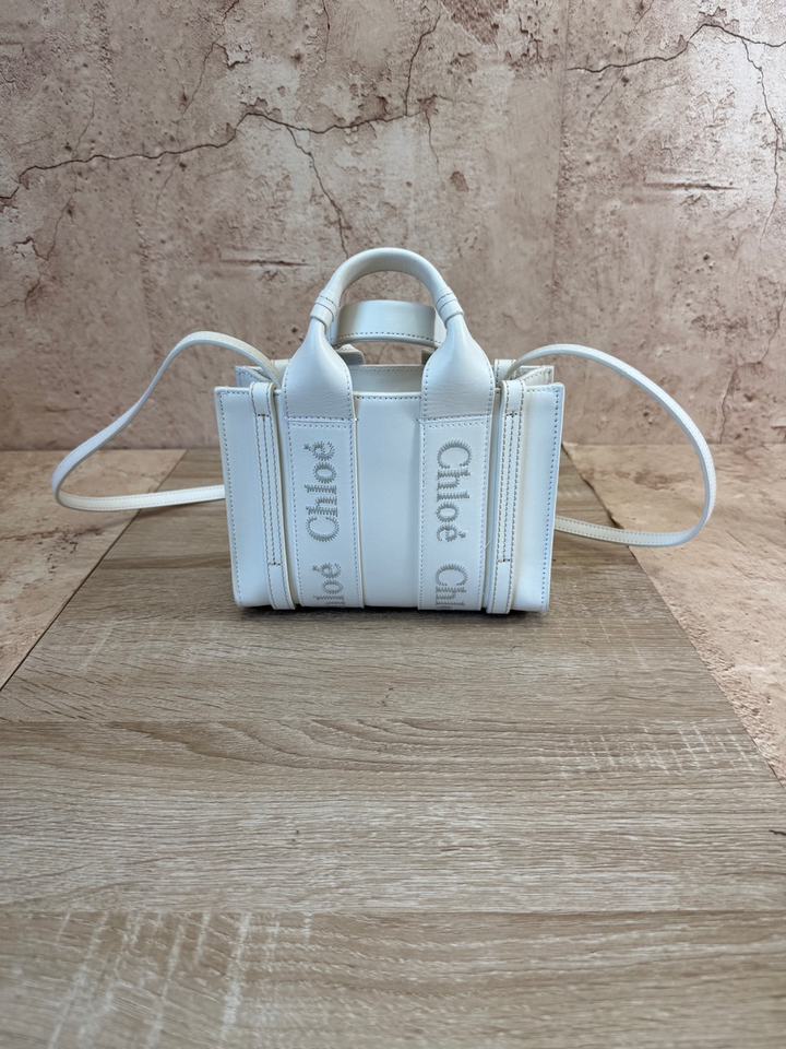 LIKE NEW Chloe White Leather 2Way Mini Tote