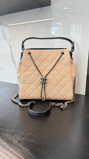 Chanel Beige Caviar Leather Bucket Bag
