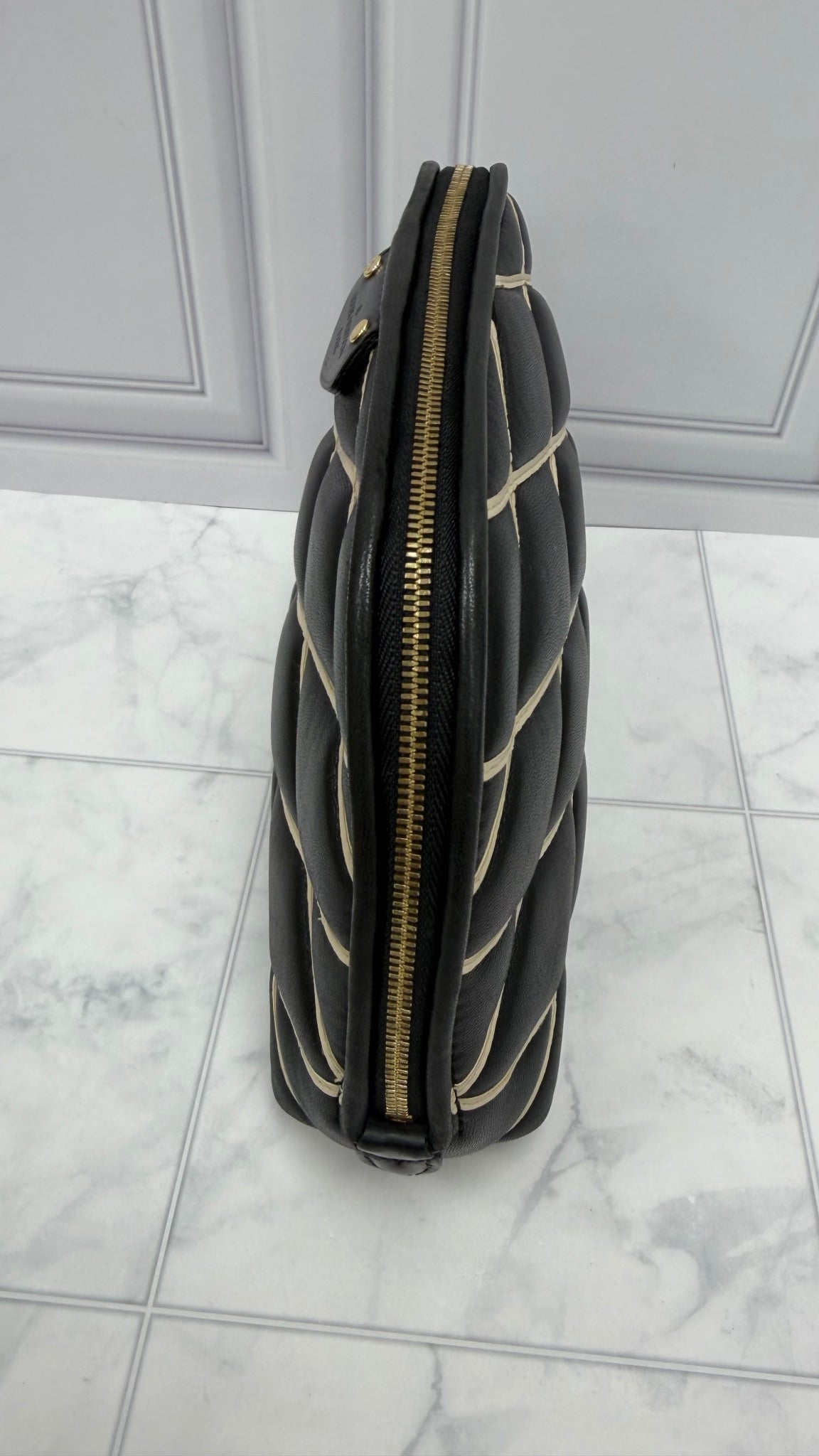 Louis Vuitton Black & White Leather Malletage Cosmetic Pouch