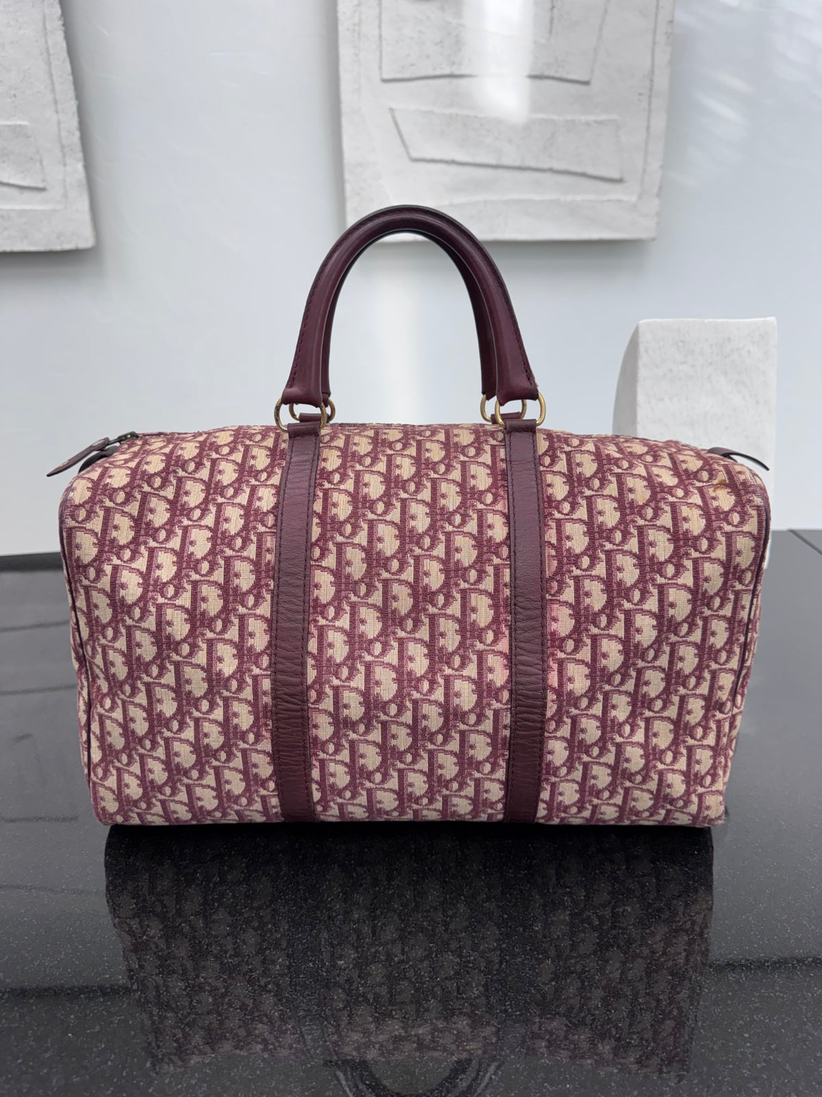 Christian Dior Burgundy Trotter Canvas Boston Bag 40