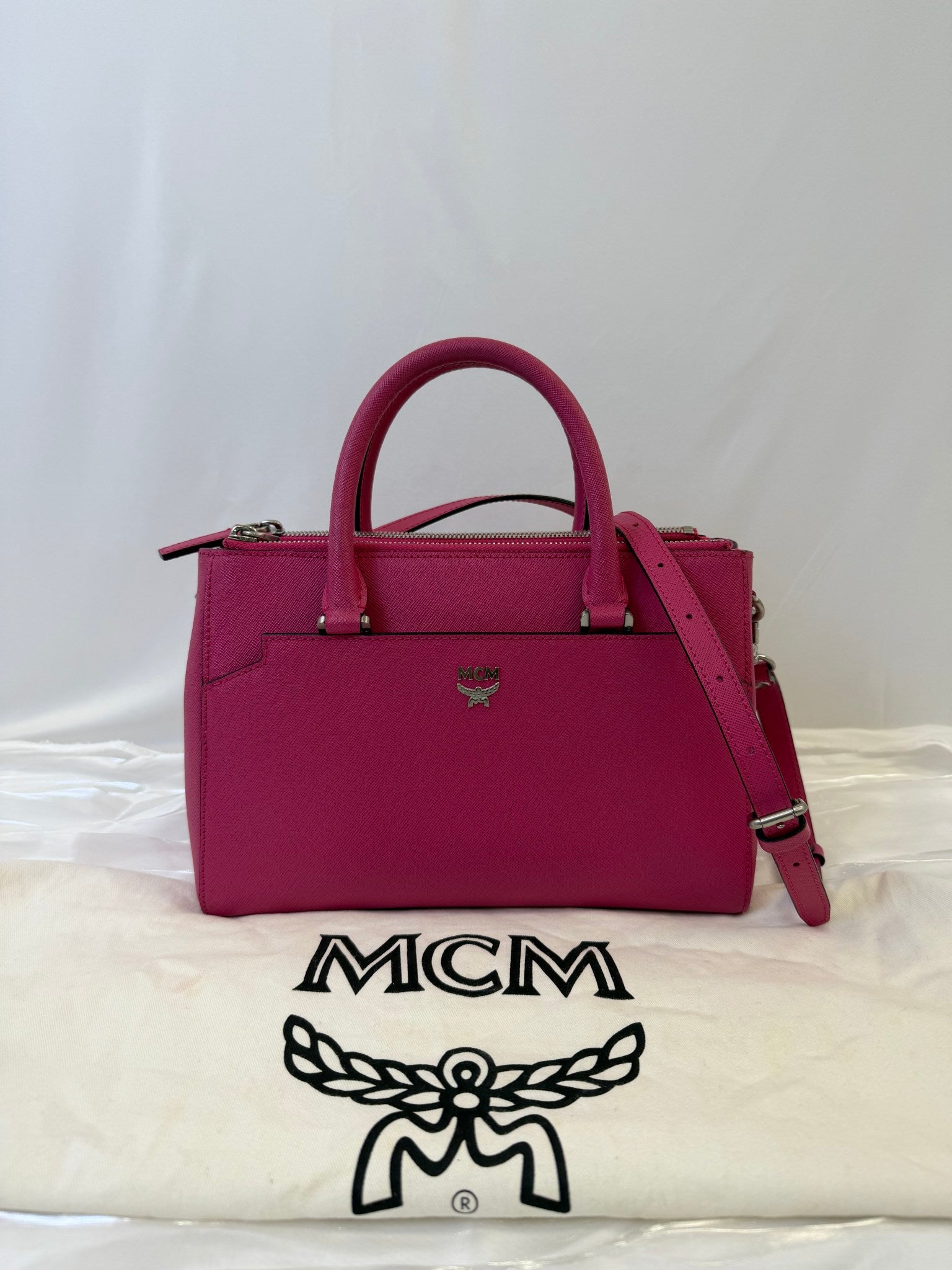 MCM Pink Saffiano Leather Two Way Bag