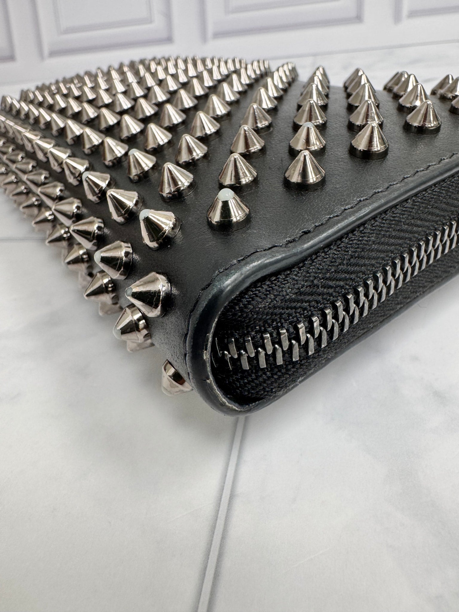 Christian Louboutin Black Studded Leather Panettone Long Zippy Wallet