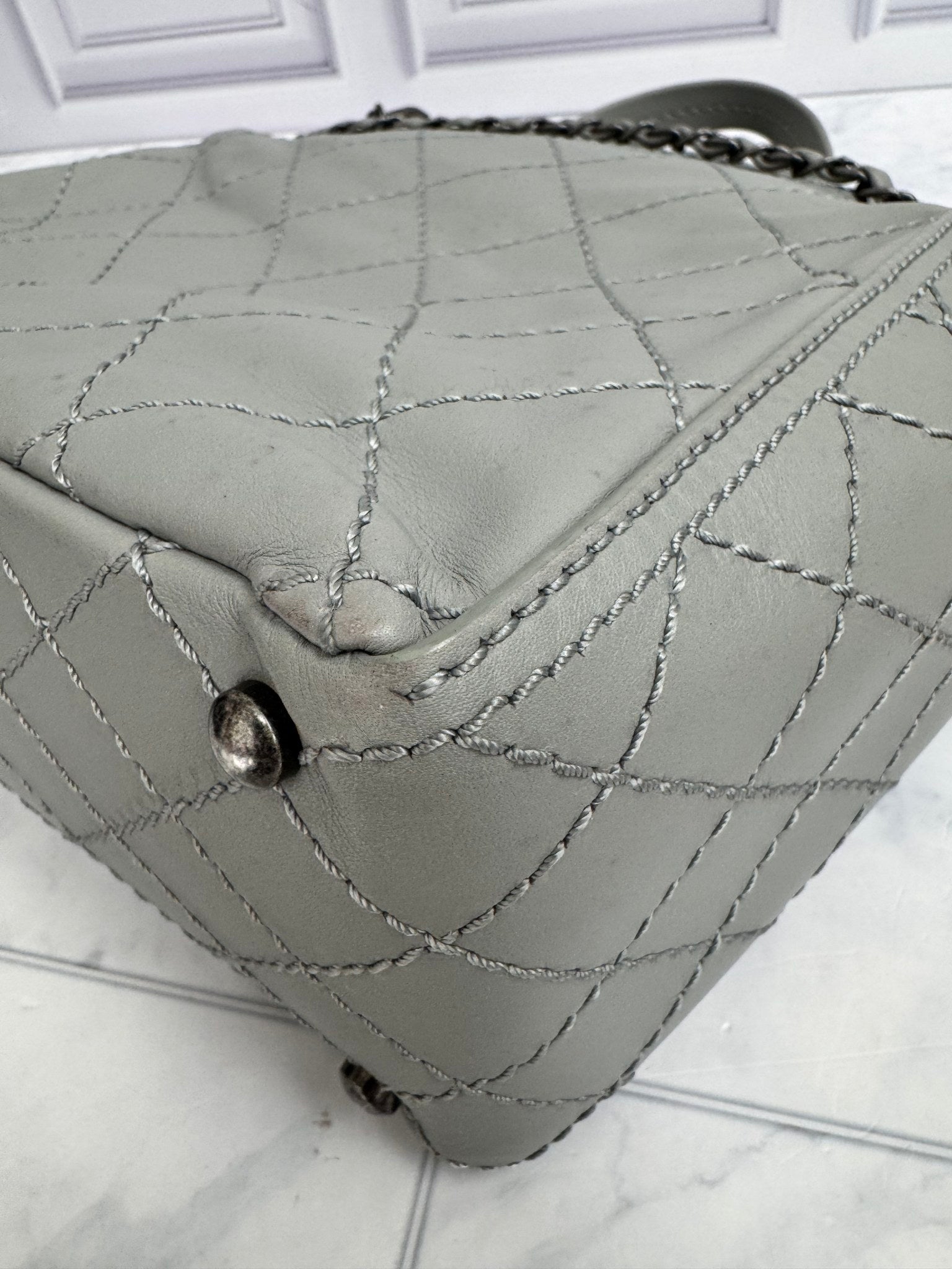 Chanel Grey Diamond Quilted CC Pocket Small Tote Bag