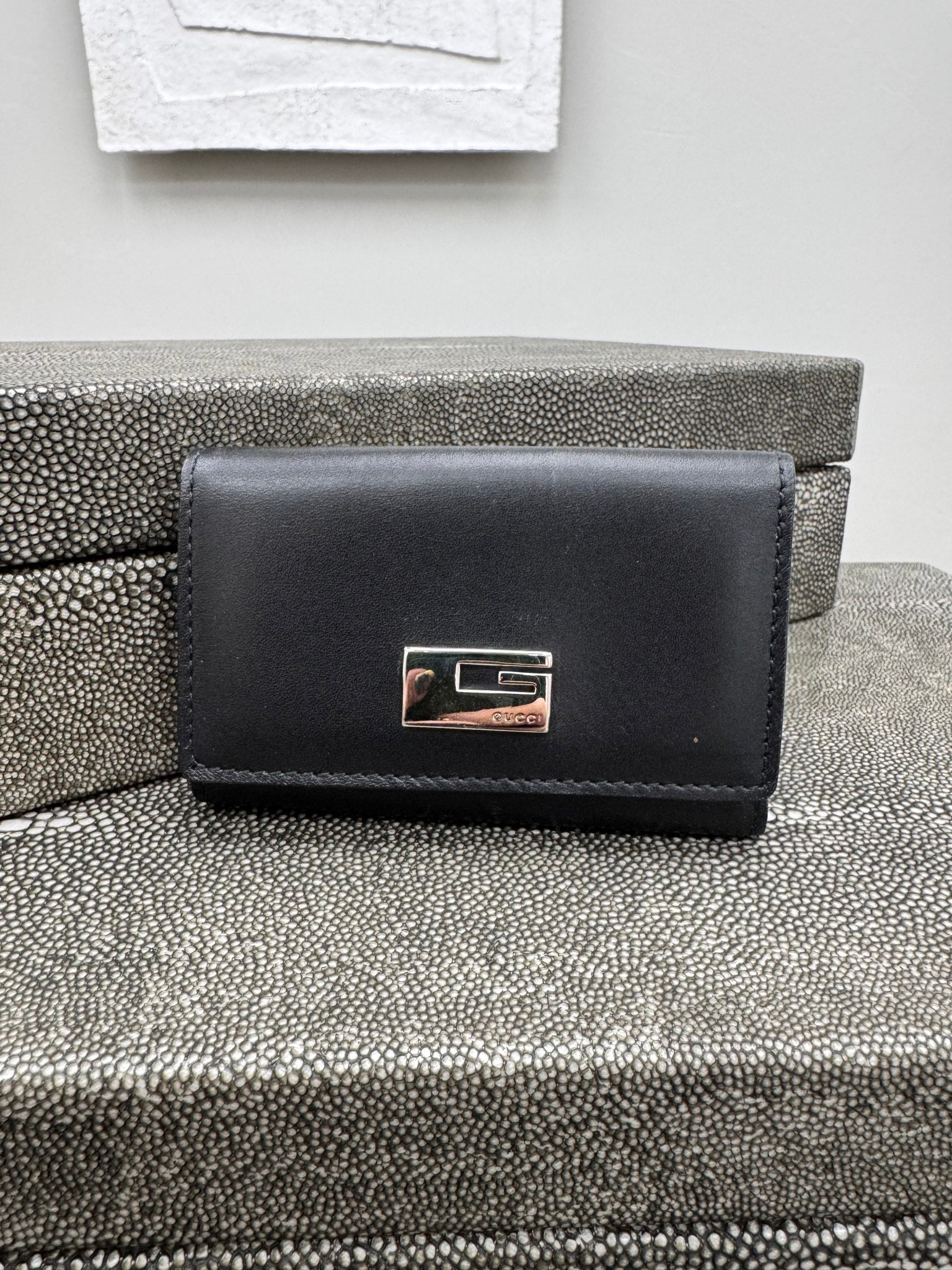 Gucci Black Leather G Emblem Key Case