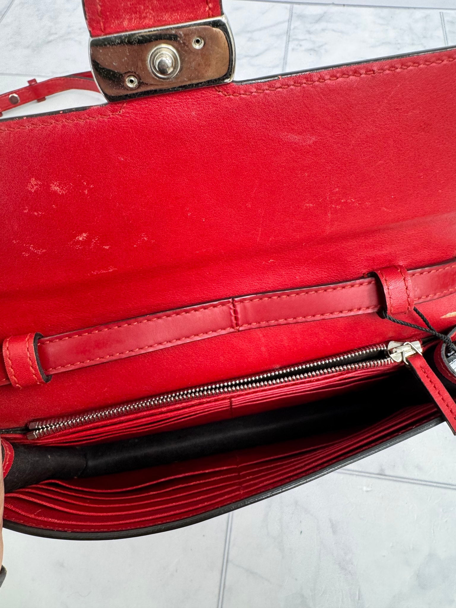 Gucci Red Patent Leather Interlocking G Wallet on Chain