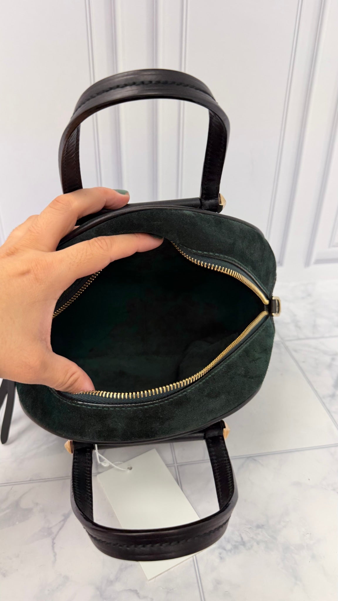 Jimmy Choo Green Suede Leather Varenne Bowling Bag 