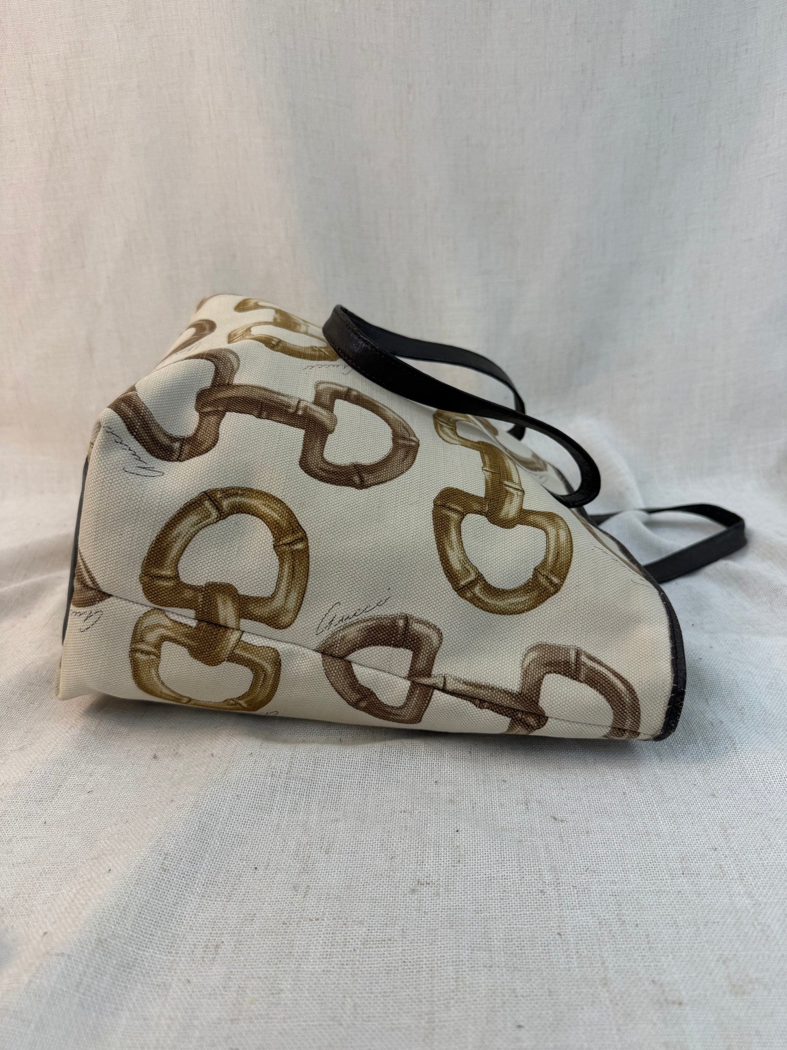 Gucci White Canvas Horsebit Print Tote Bag