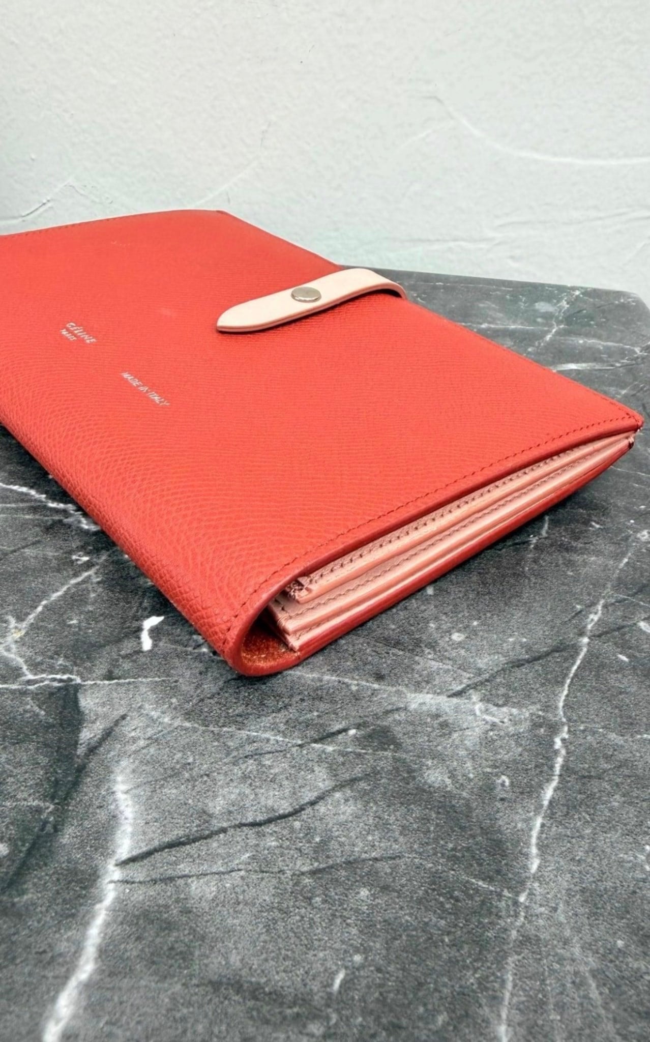 Celine Red & Pink Leather Travel Snap Wallet