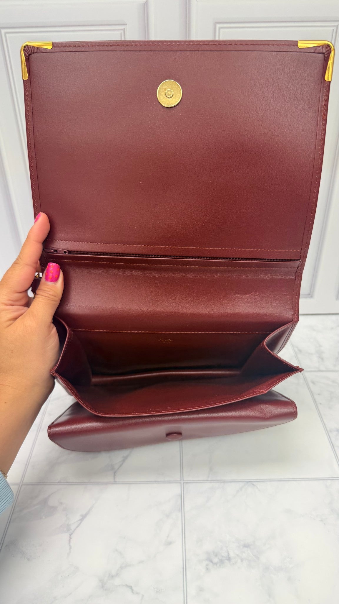 Cartier Burgundy Leather Clutch 