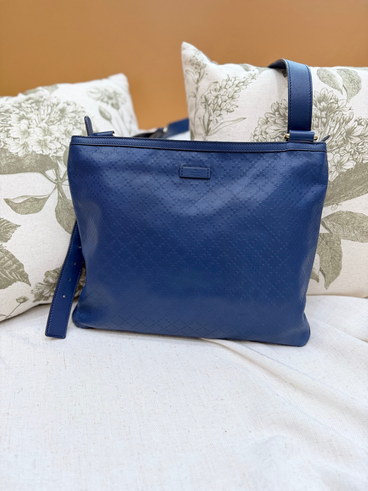 Gucci Blue Diamante Leather Messenger Bag