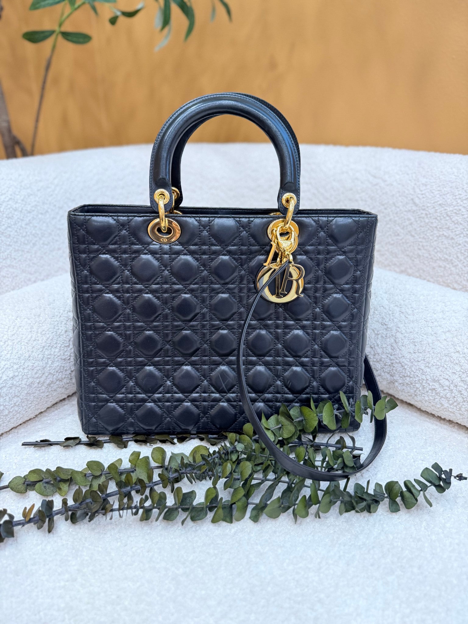 Christian Dior Black Cannage Lambskin Large Lady Dior