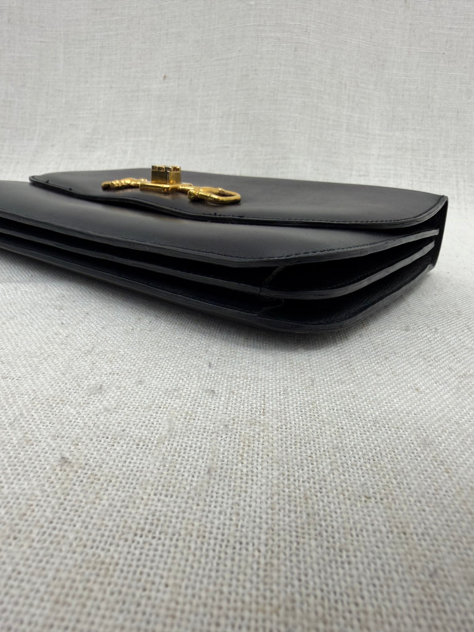 Celine Vintage Dark Navy Leather Turn Lock Top Handle