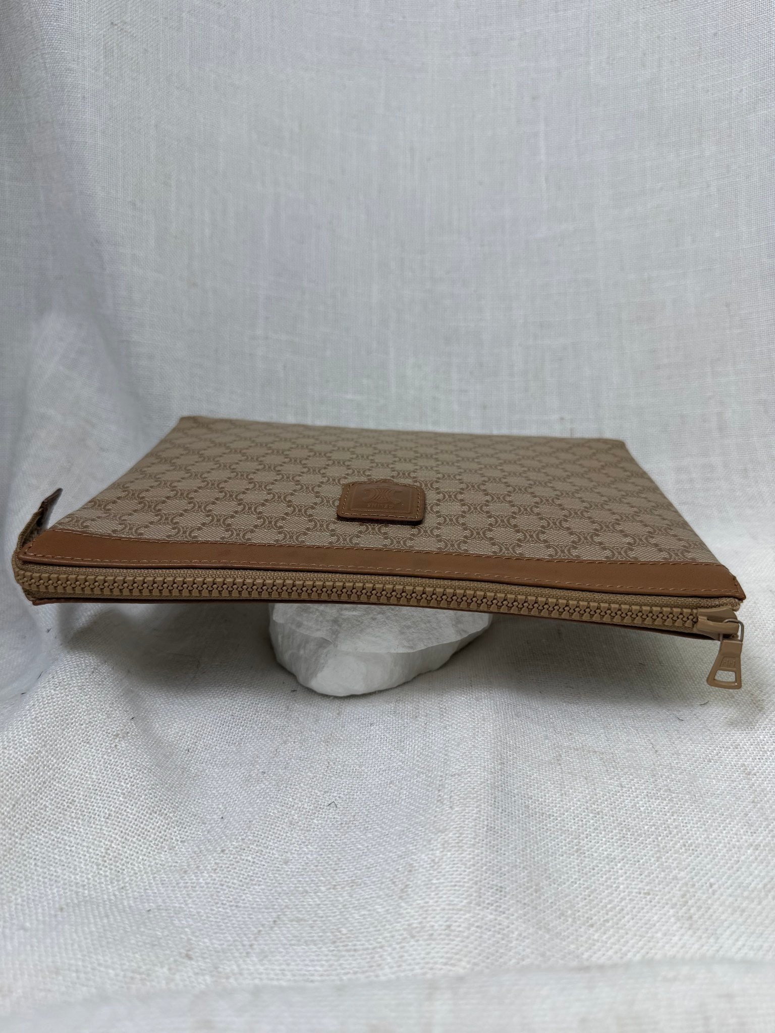 Celine Beige Coated Canvas Macadam Clutch Bag