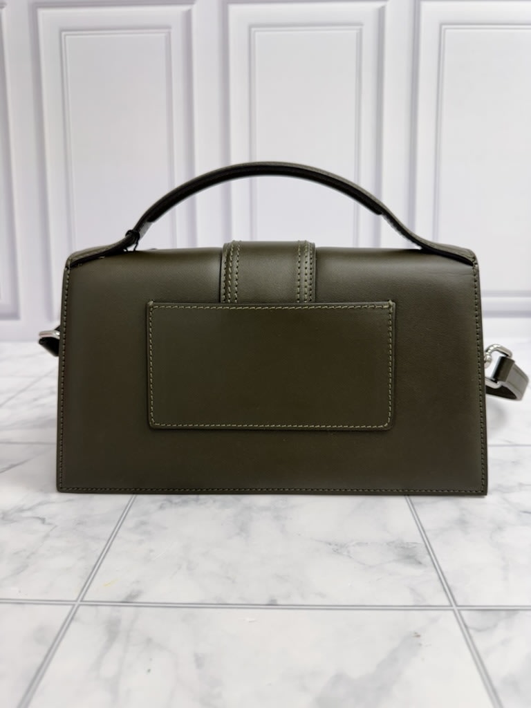 BRAND NEW - Jacquemus Dark Khaki Green Leather Le Grand Bambino Handbag