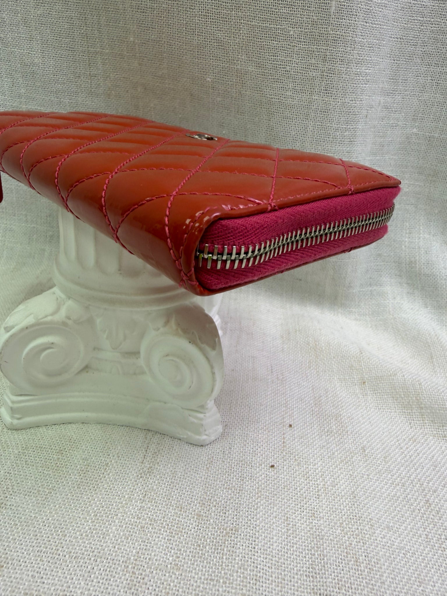 Chanel Coral Patent Leather Zippy Wallet