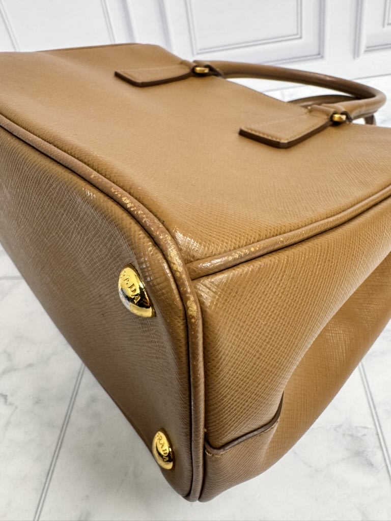 Prada Tan Saffiano Leather Double Zip Galleria Tote Bag