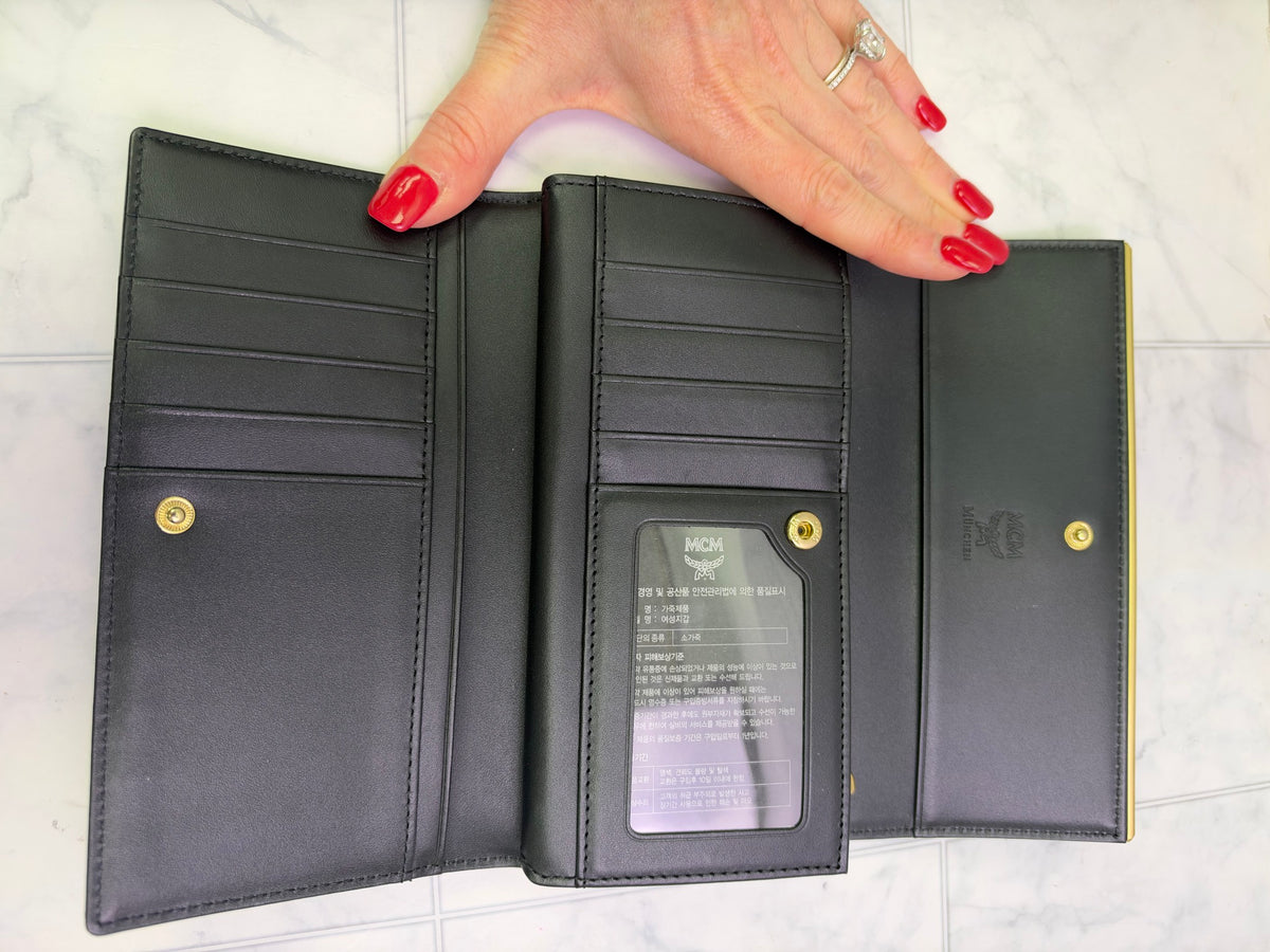 BRAND NEW - MCM Black Leather Trifold Long Wallet 