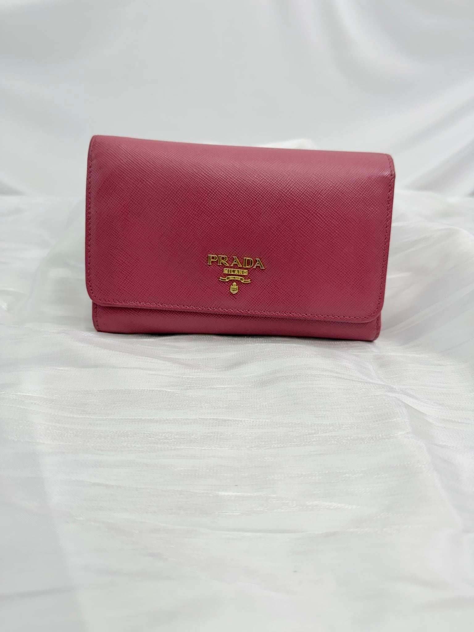 Prada Pink Saffiano Leather Trifold Wallet