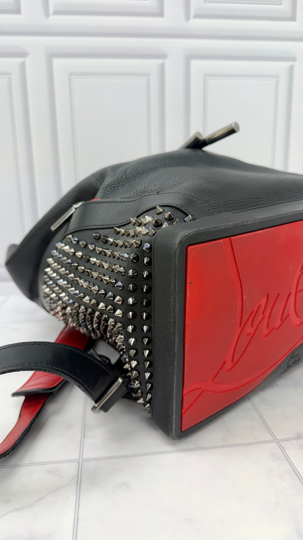 Christian Louboutin Black Leather Explorafunk Spike Backpack 