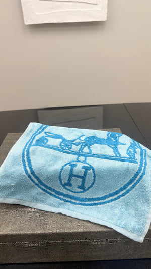 BRAND NEW - Hermes Blue Cotton Logo Hand Towel