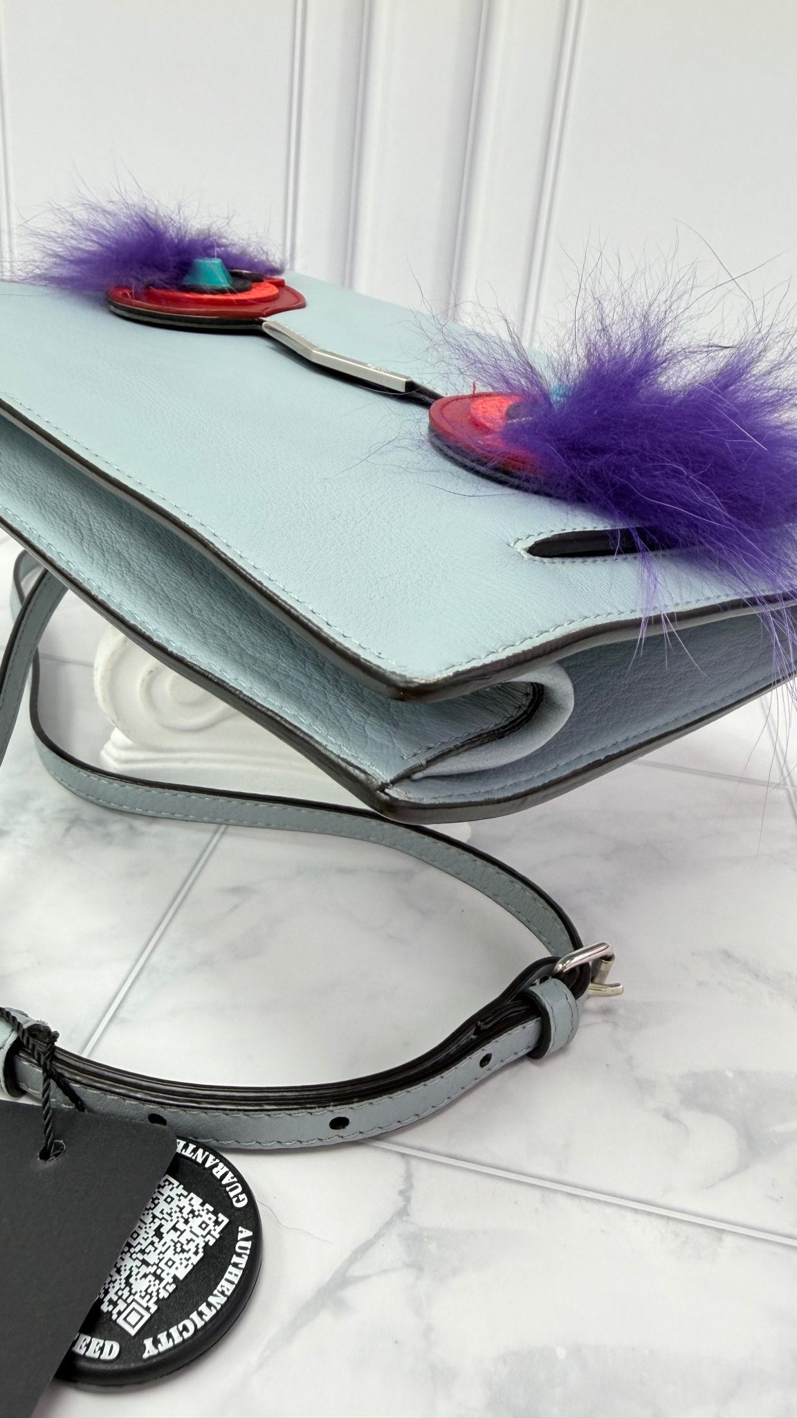 Fendi Blue Leather Monsters Crossbody Bag