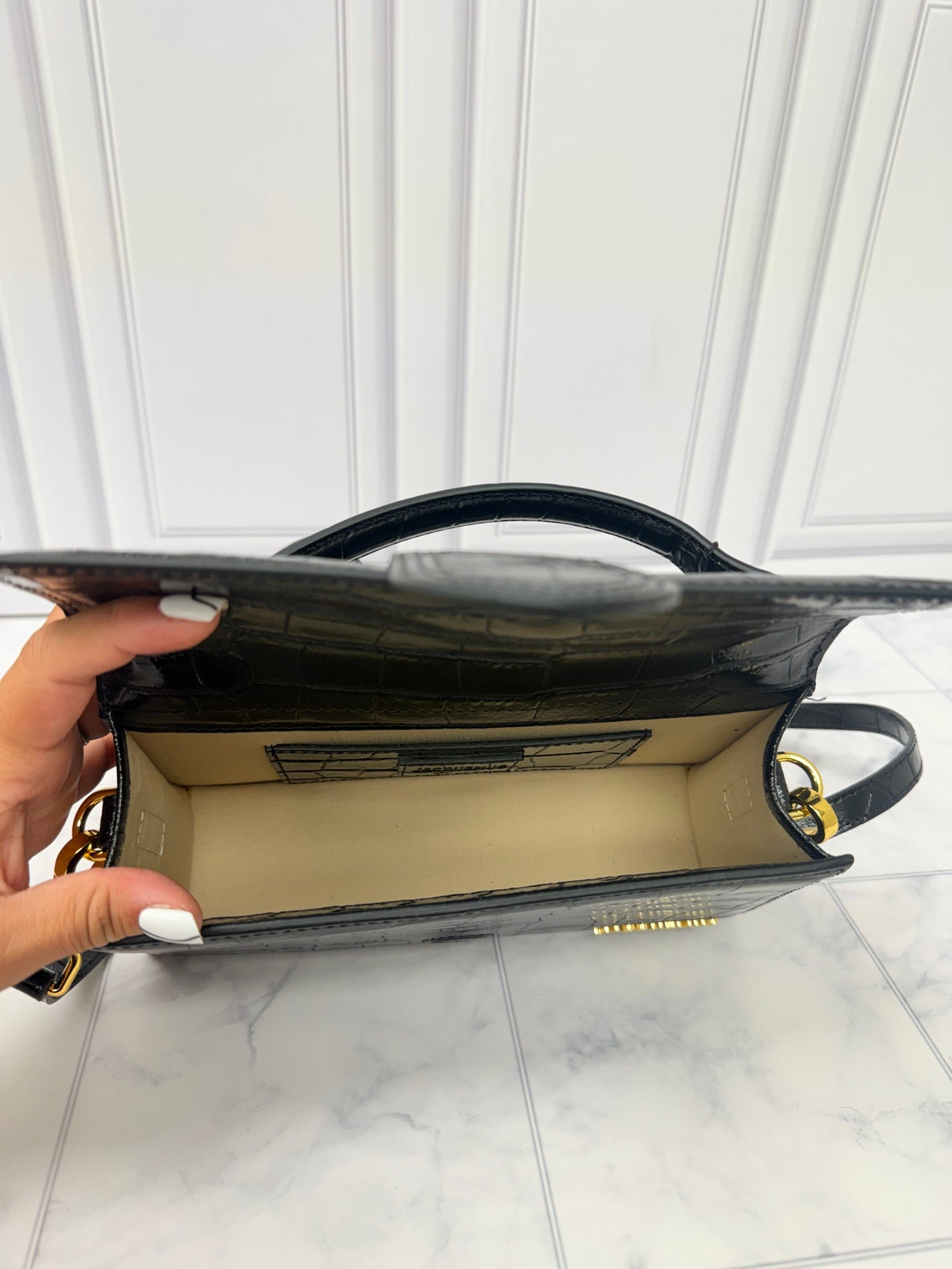 BRAND NEW - Jacquemus Black Croc Embossed Le Grand Bambino Handbag 2Way Handbag