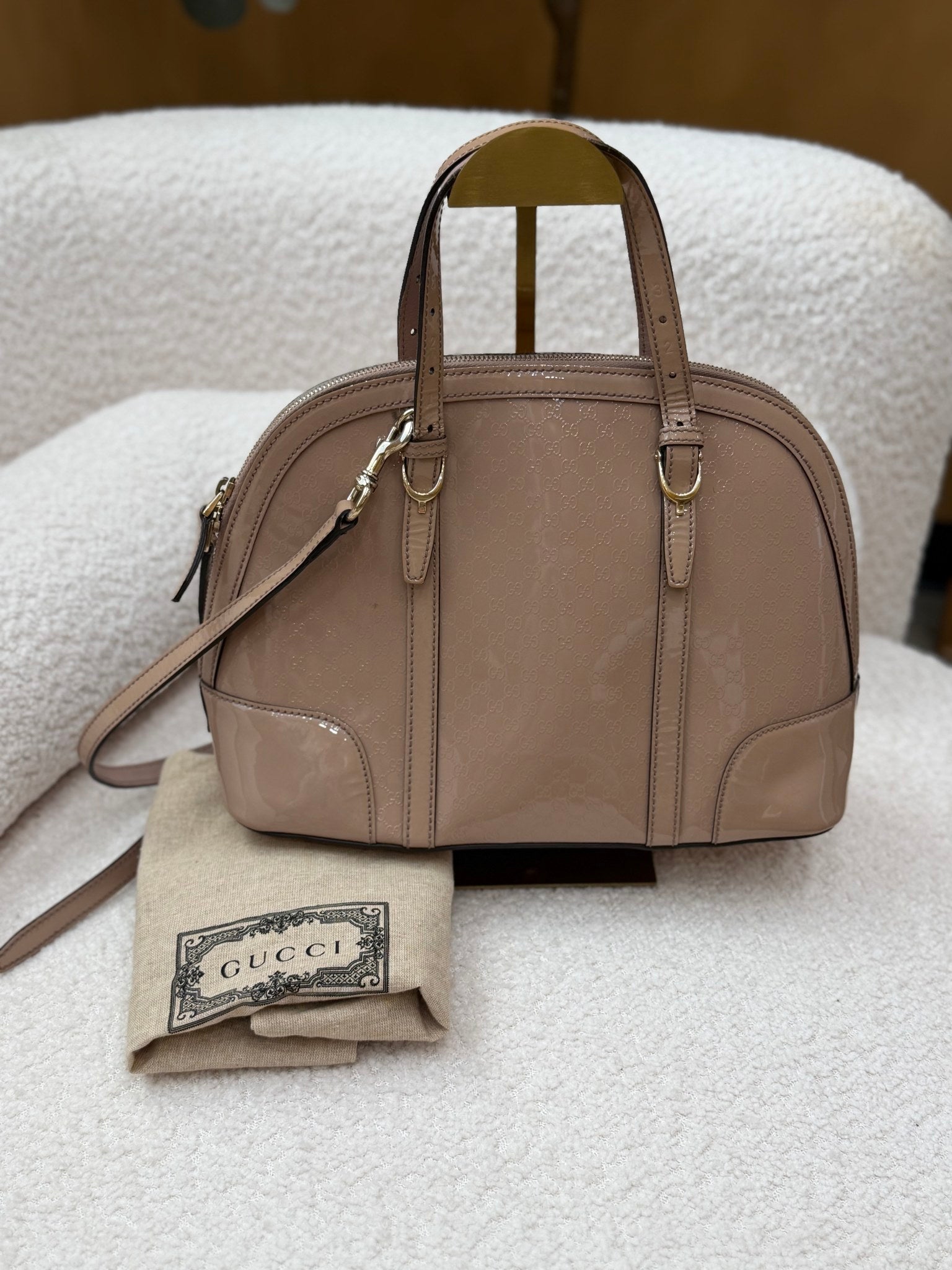 Gucci Beige Patent Leather Guccissima Two Way Bag 