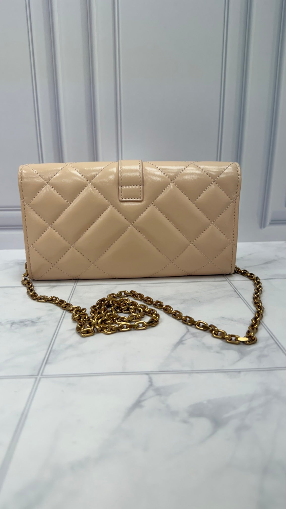 Versace Beige Quilted Leather Wallet on a Chain 