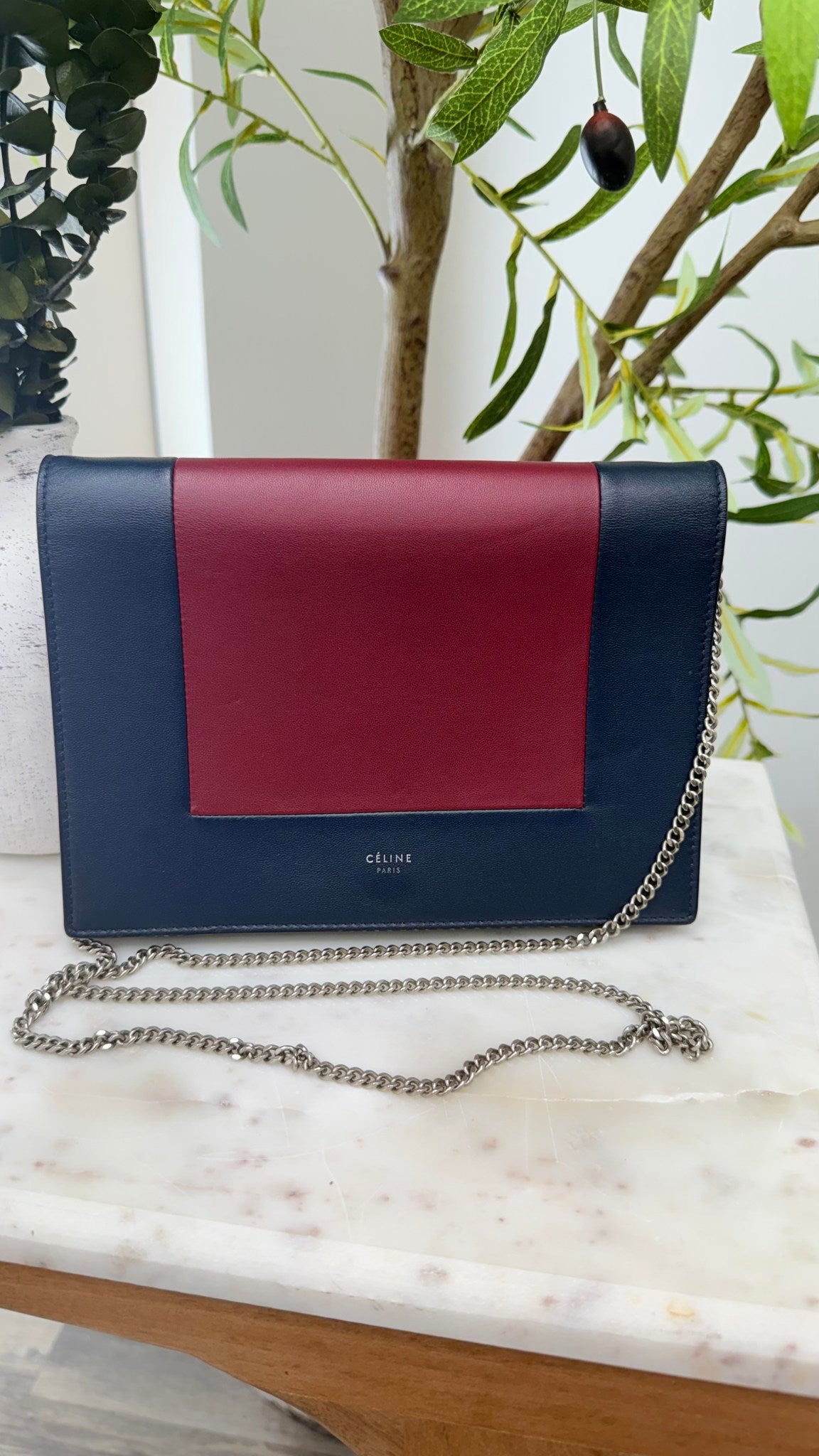Celine Blue & Maroon Leather Evening Frame Clutch on a Chain