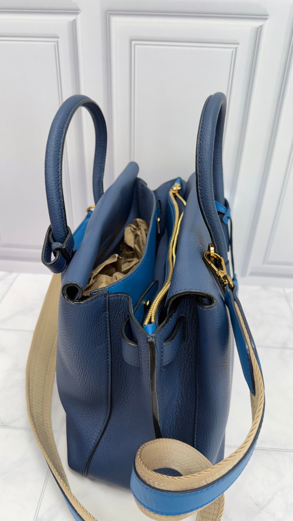 MCM Blue Leather Medium Milla 2Way Bag