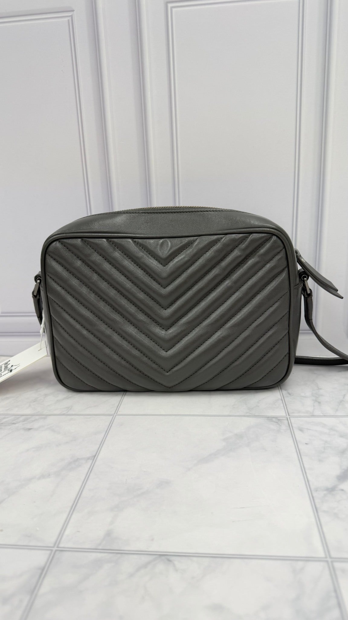Saint Laurent YSL Dark Grey Leather Lou Camera Bag