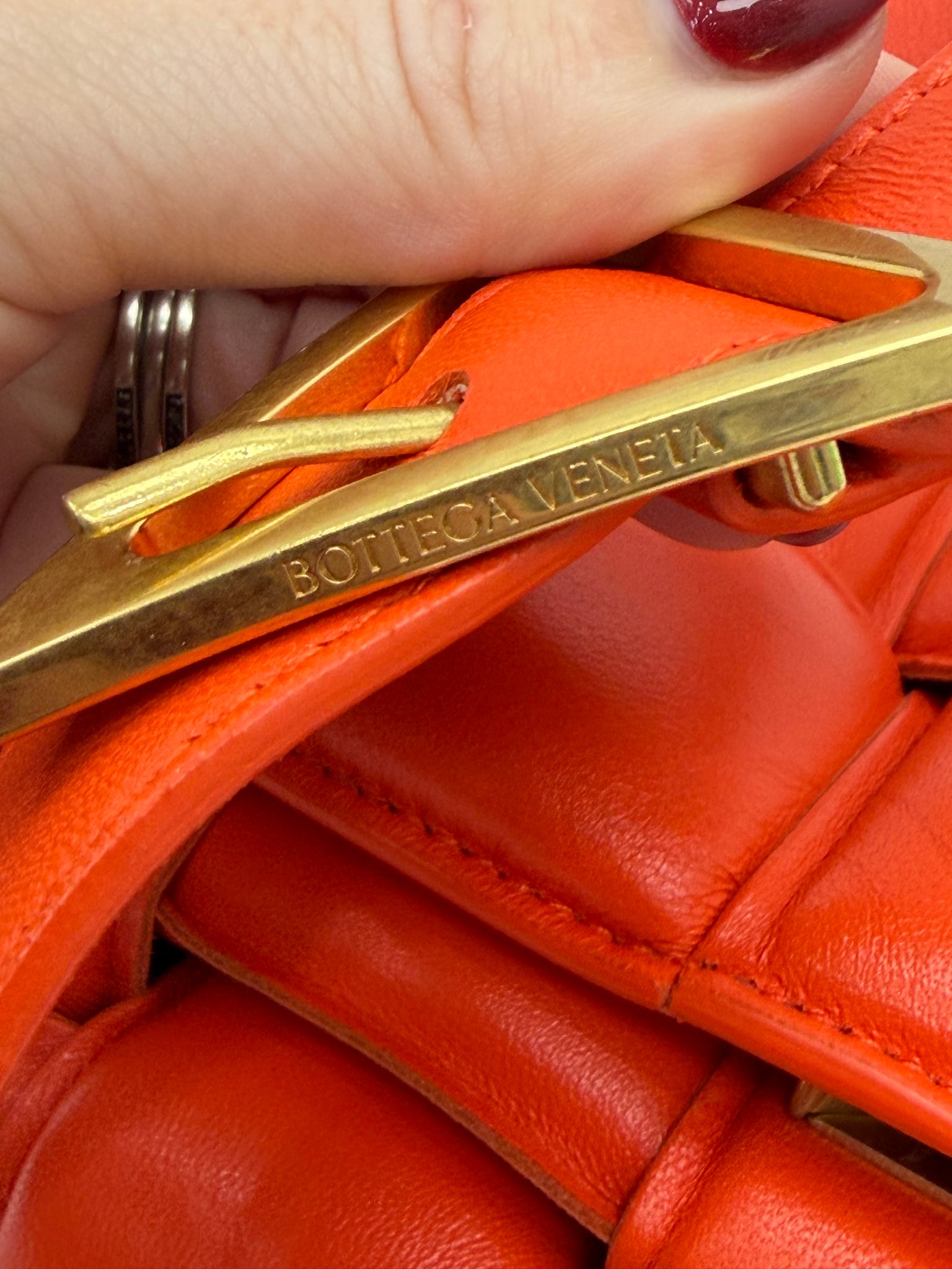 Bottega Veneta Orange Nappa Maxi Intreccio Padded Cassette Crossbody Bag