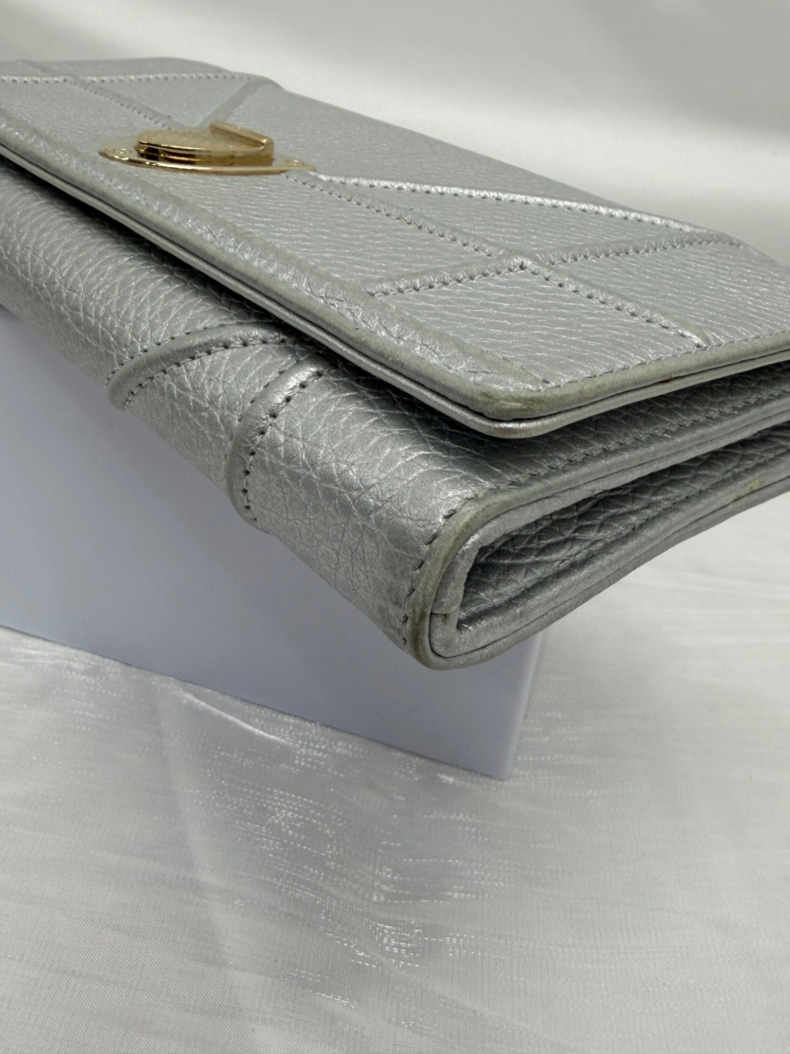 Christian Dior Silver Leather Diorama Wallet on a Chain