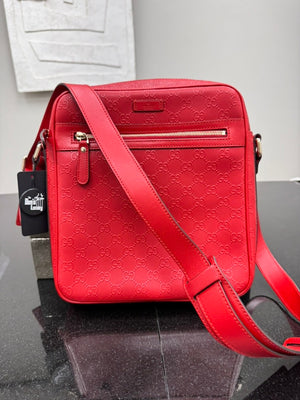 Gucci Red Leather Diamante Messeger Crossbody Bag