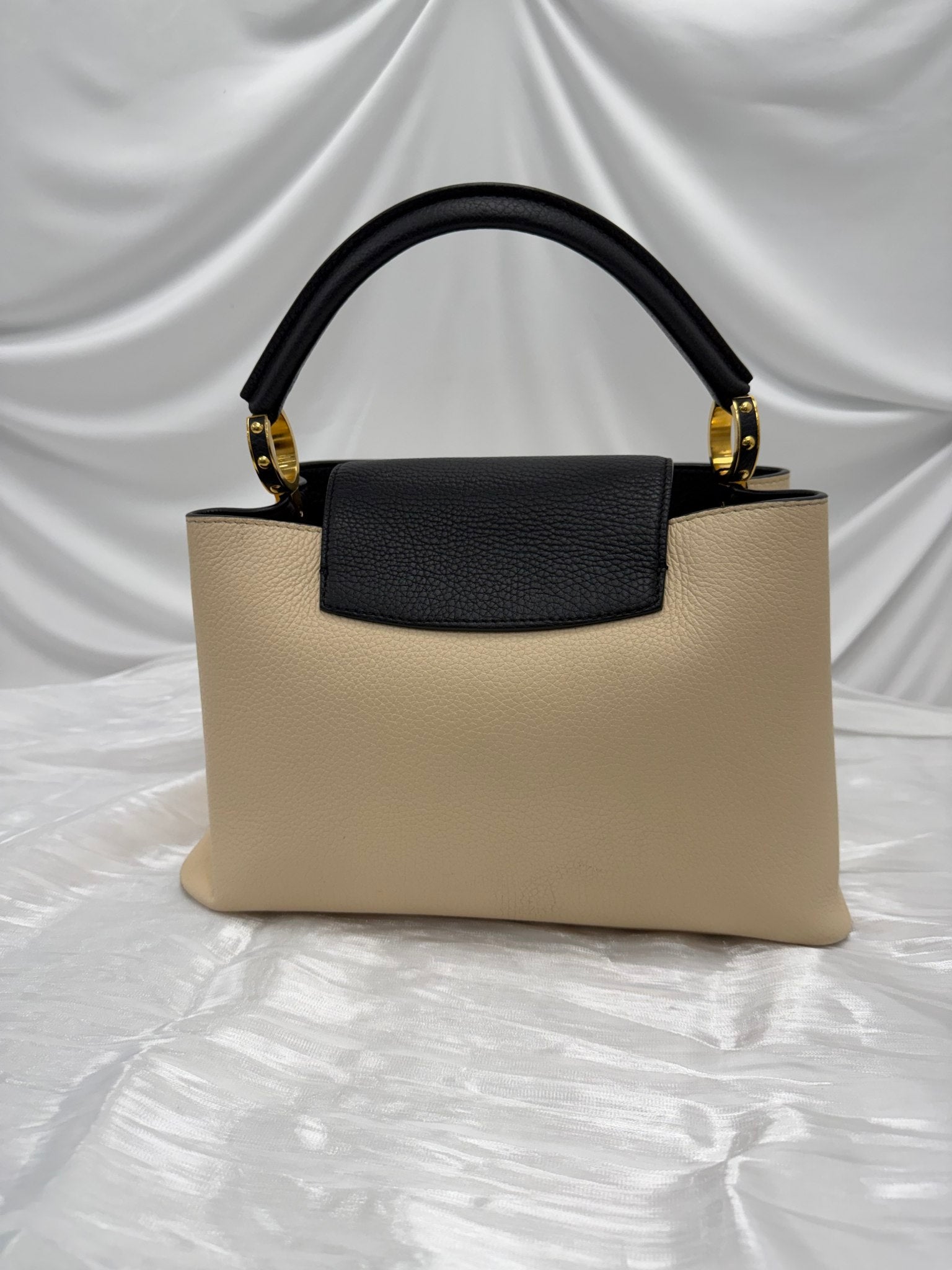 Louis Vuitton Beige & Black Taurillon Leather Capucines PM Bag