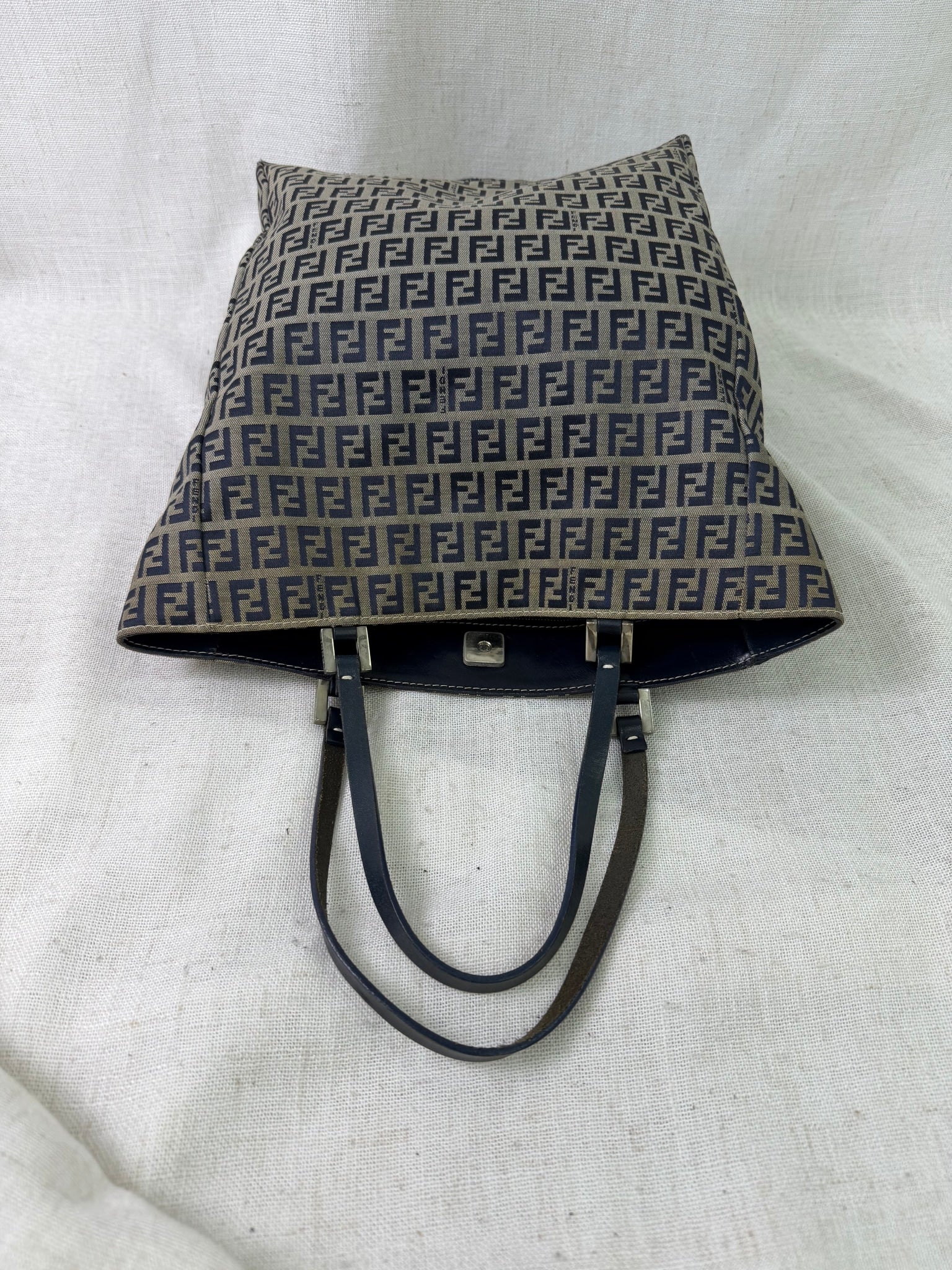 Fendi Navy Canvas Zucchino Tote Bag