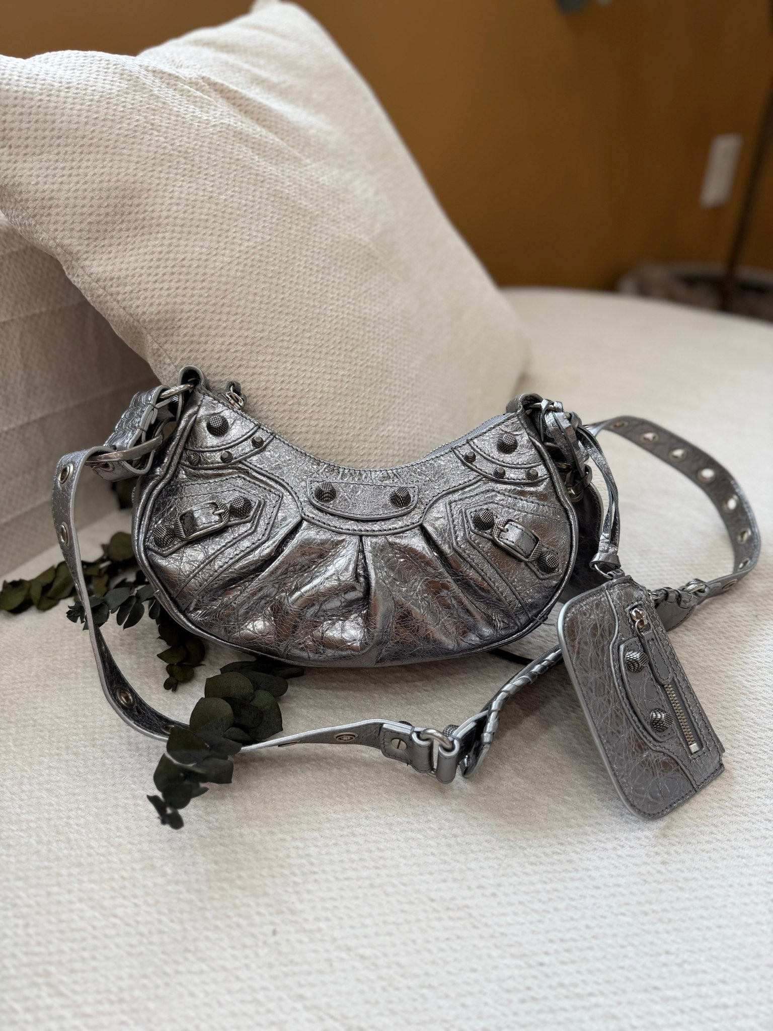 Balenciaga Silver Leather Le Cagole Small Shoulder Bag