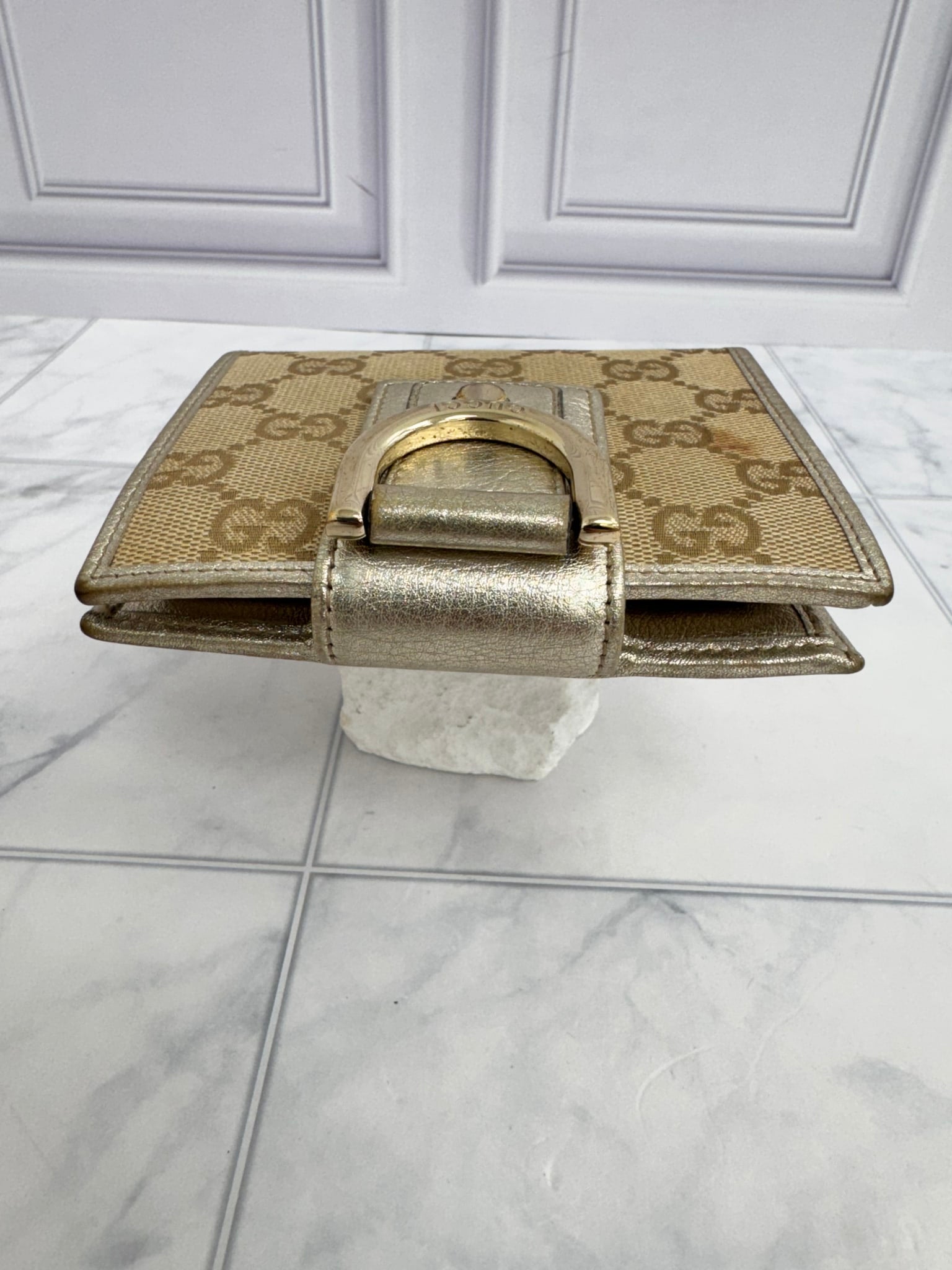 Gucci Beige GG Canvas Compact Snap Wallet