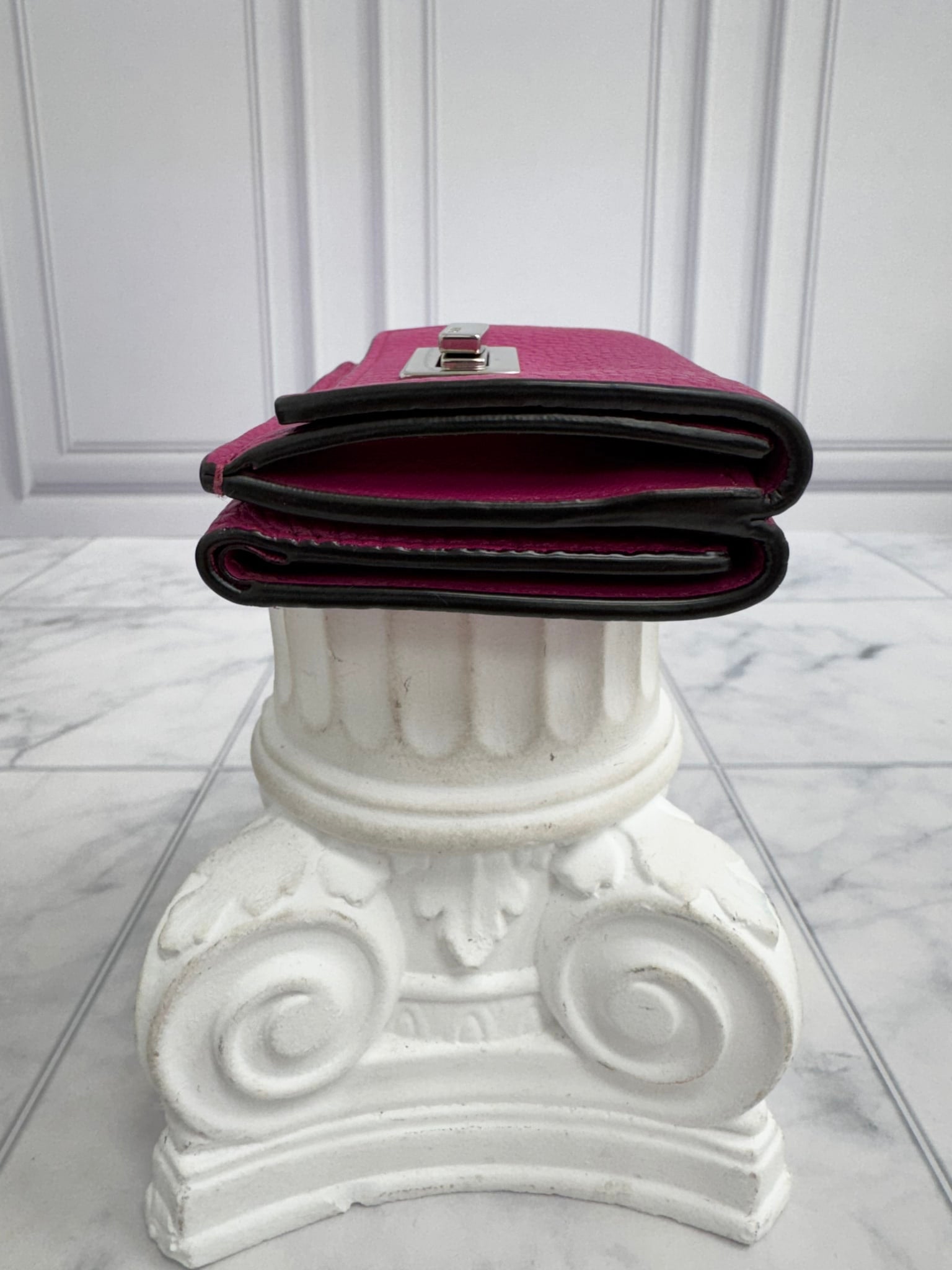 Fendi Pink Grained Leather Compact Wallet