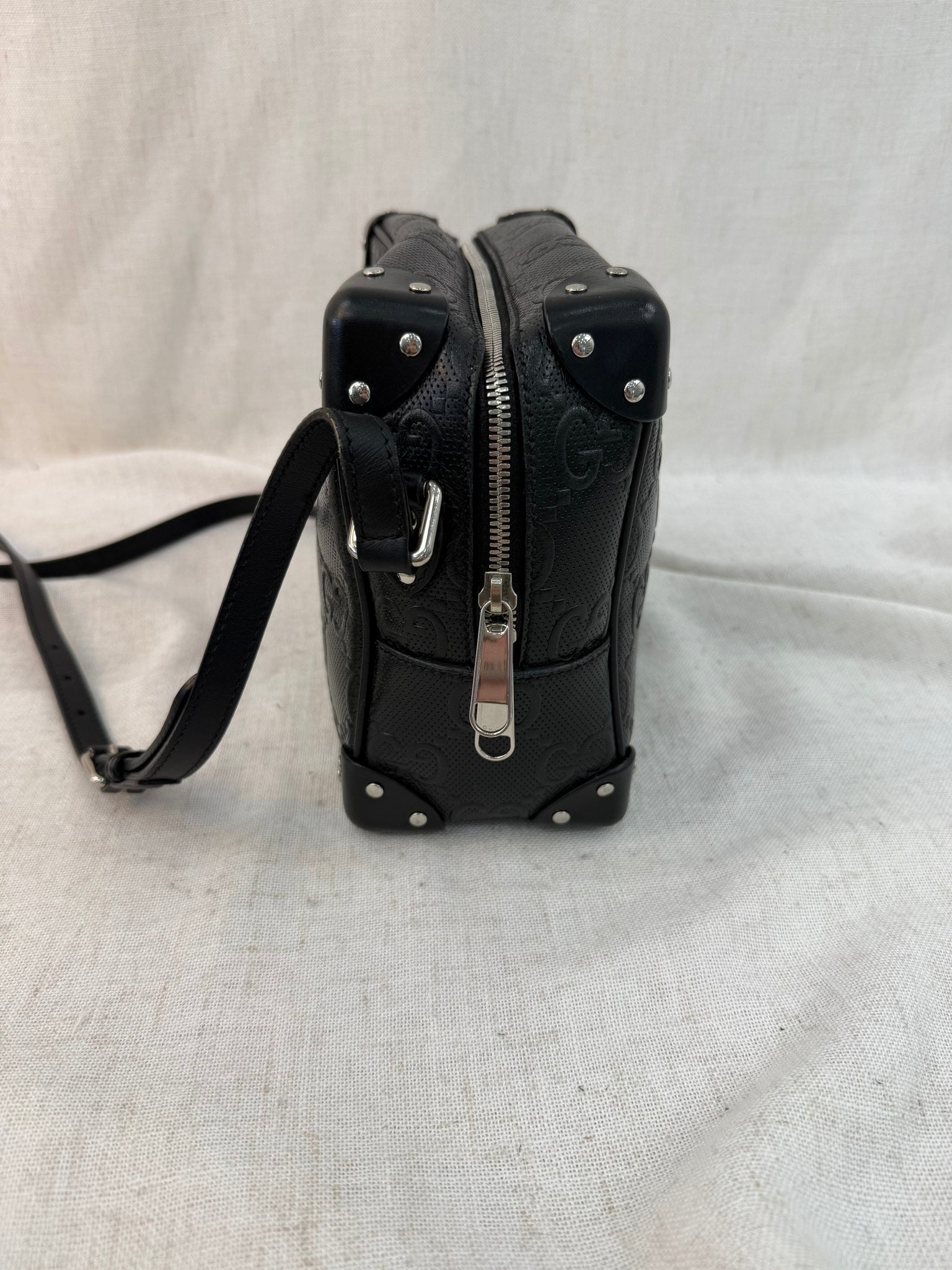 Gucci Black Leather GG Embossed Soft Trunk Crossbody Bag