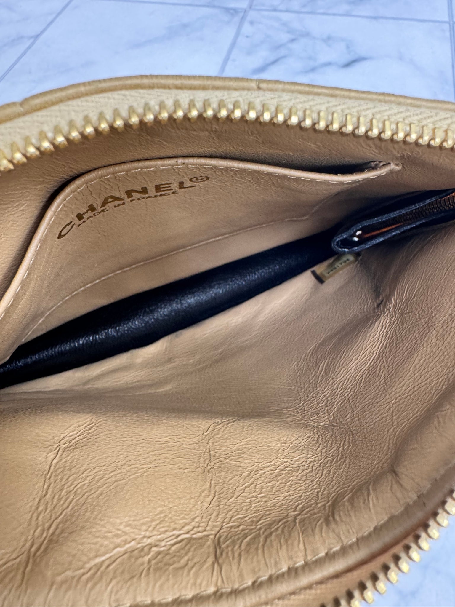Chanel Beige Quilted Chocolate Bar Handcuff Wristlet Clutch Bag