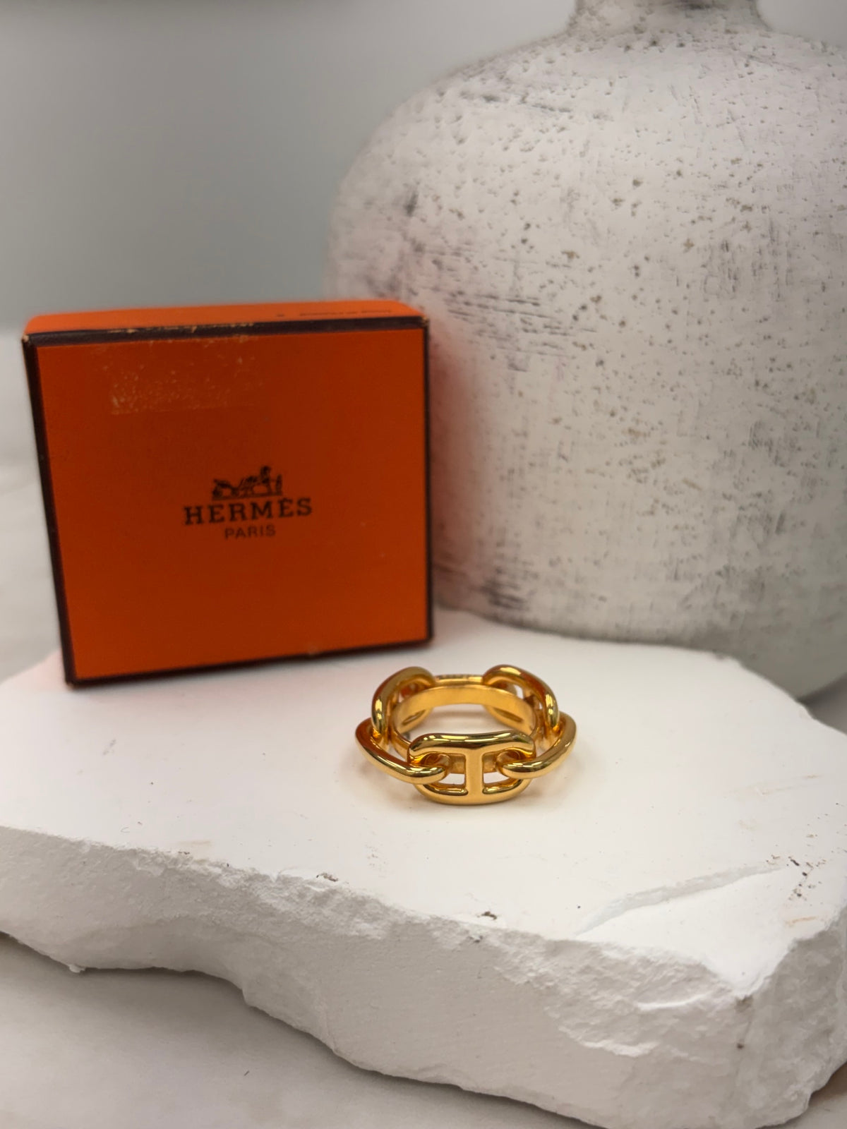 LIKE NEW - Hermes Gold Tone Chaine Scarf Ring