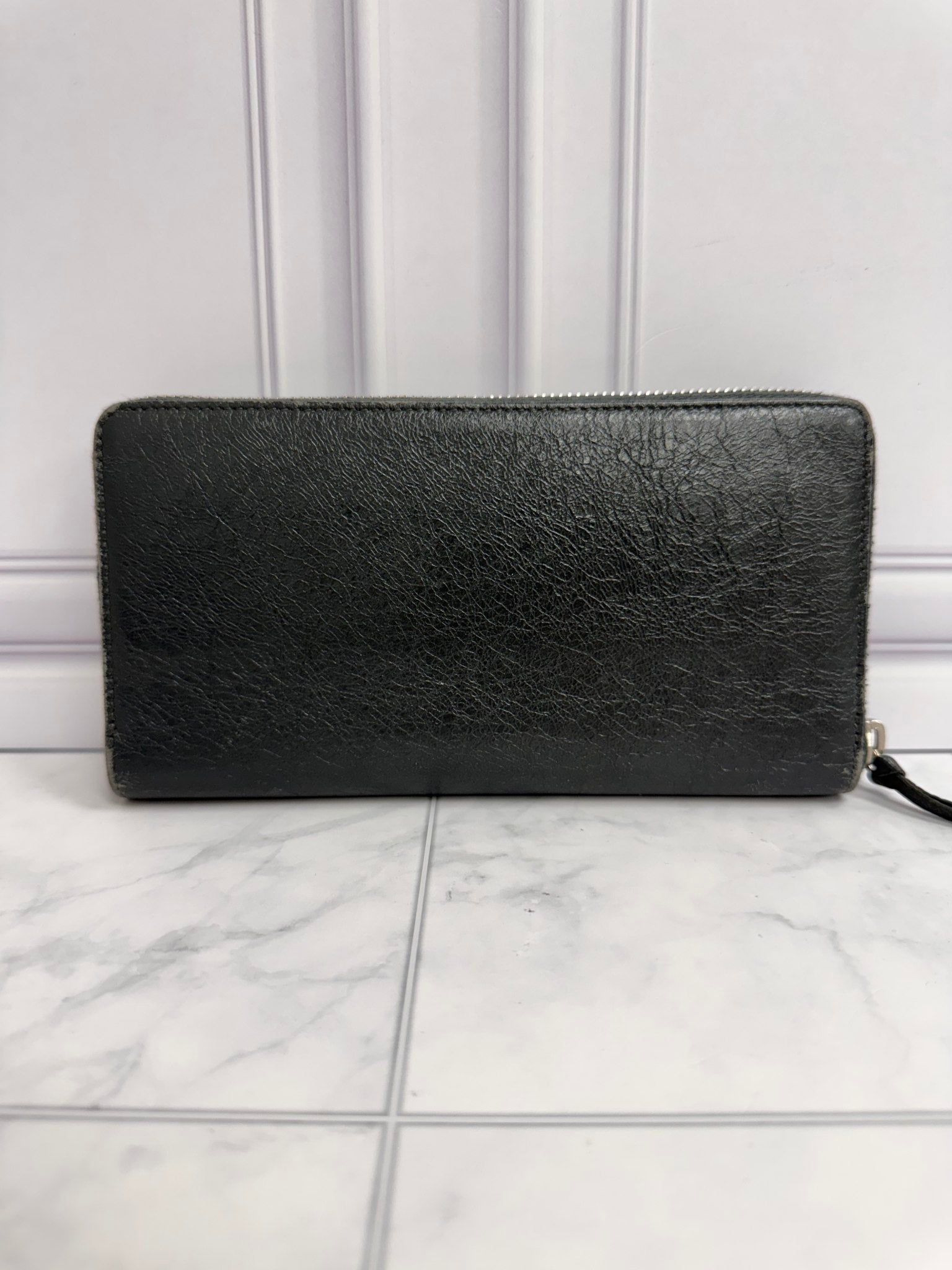 Balenciaga Dark Grey Leather Long Wallet