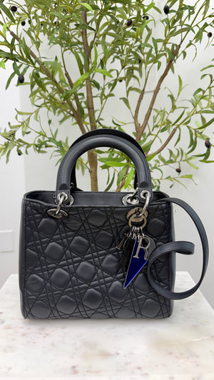 Christian Dior x Anselm Ryle Black Leather Cannage Medium Lady Dior 2Way Handbag