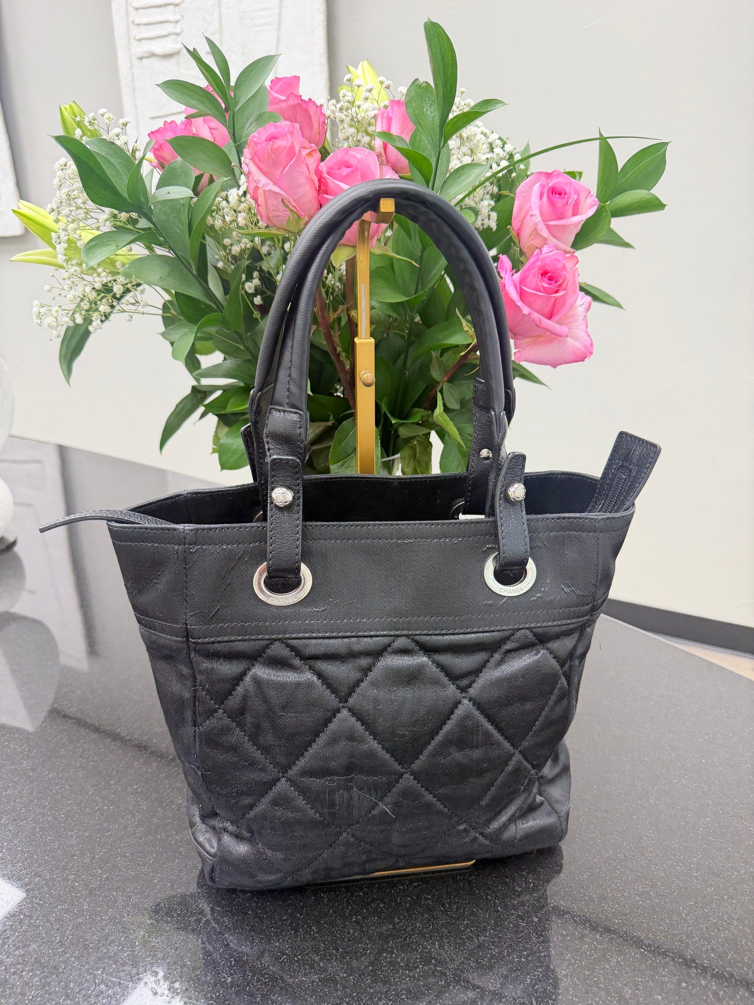 Chanel Black Coated Canvas Paris Biarritz Tote Bag