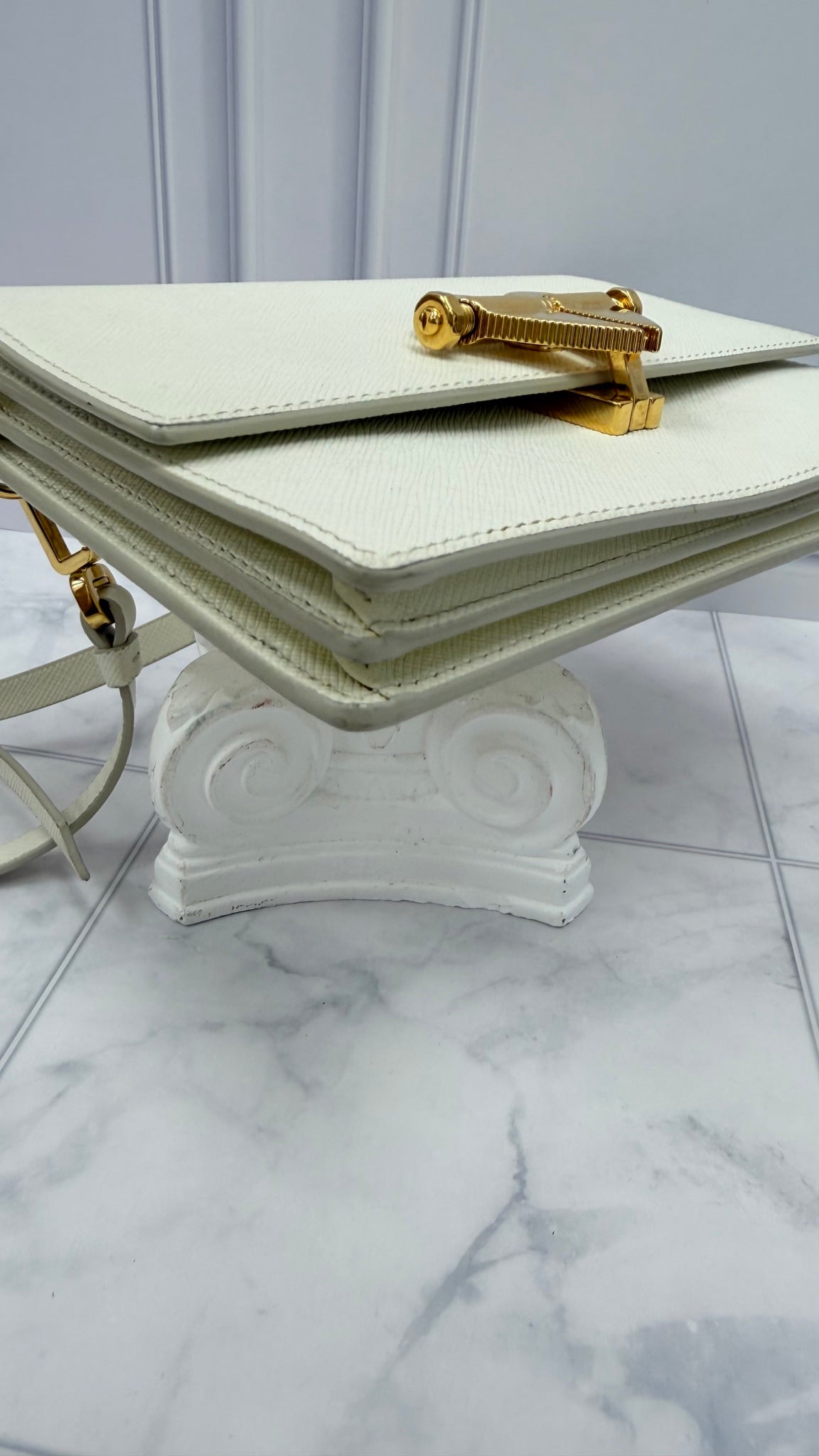 Prada White Saffiano Leather Broken Heart Lock Wallet on a Chain
